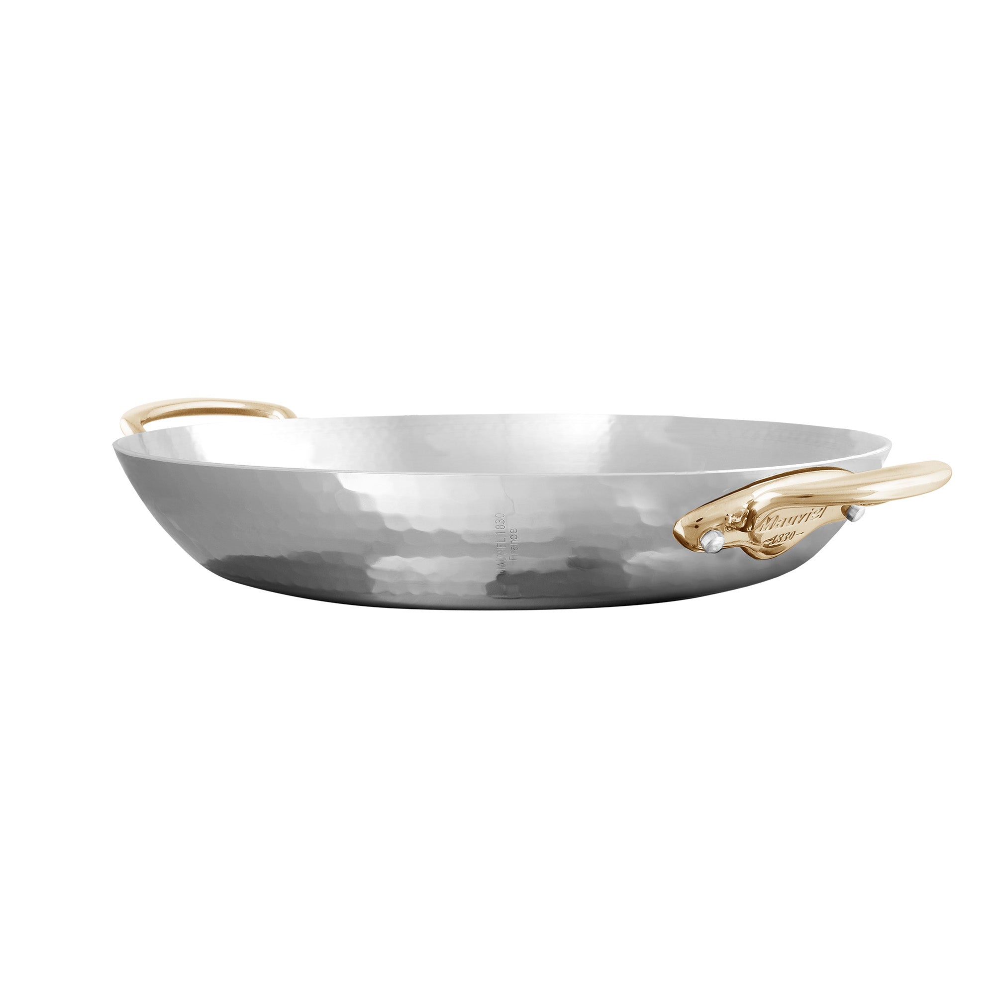 Mauviel M'ELITE B Hammered 5-Ply Round Pan With Brass Handles, 6.3-In