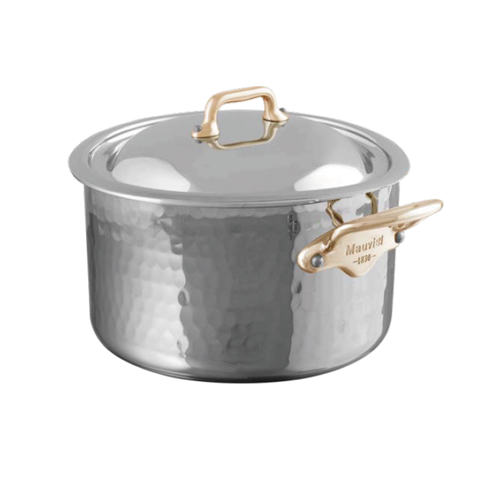Mauviel M'ELITE B Hammered 5-Ply Stewpan With Lid, Brass Handles, 6.2-Qt