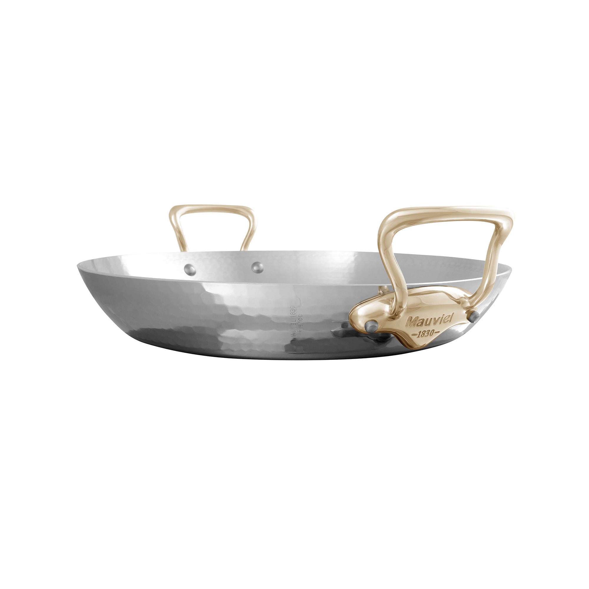 Mauviel M'ELITE B Hammered 5-Ply Paella Pan With Brass Handles, 13.8-In