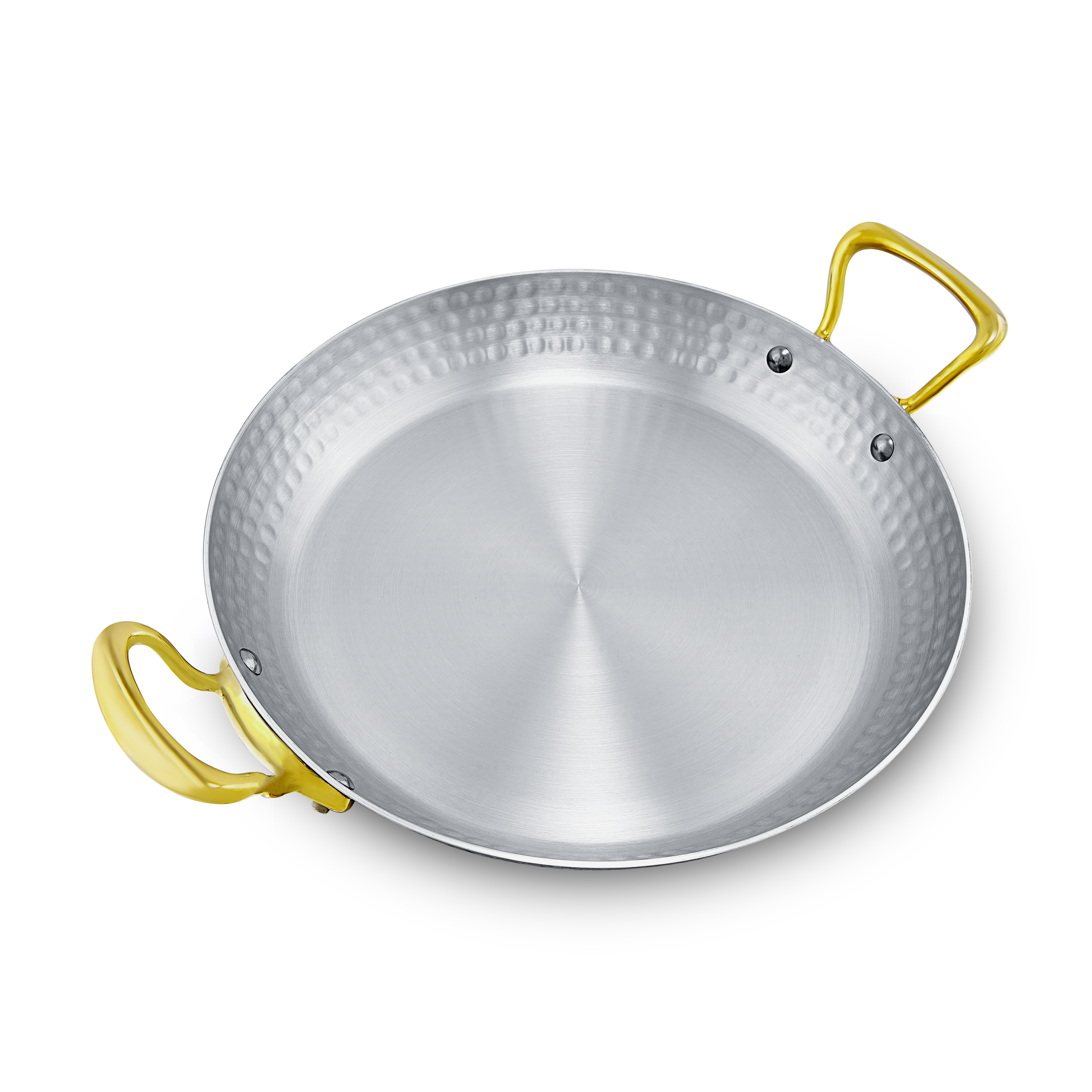 Mauviel M'ELITE B Hammered 5-Ply Paella Pan With Brass Handles, 13.8-In