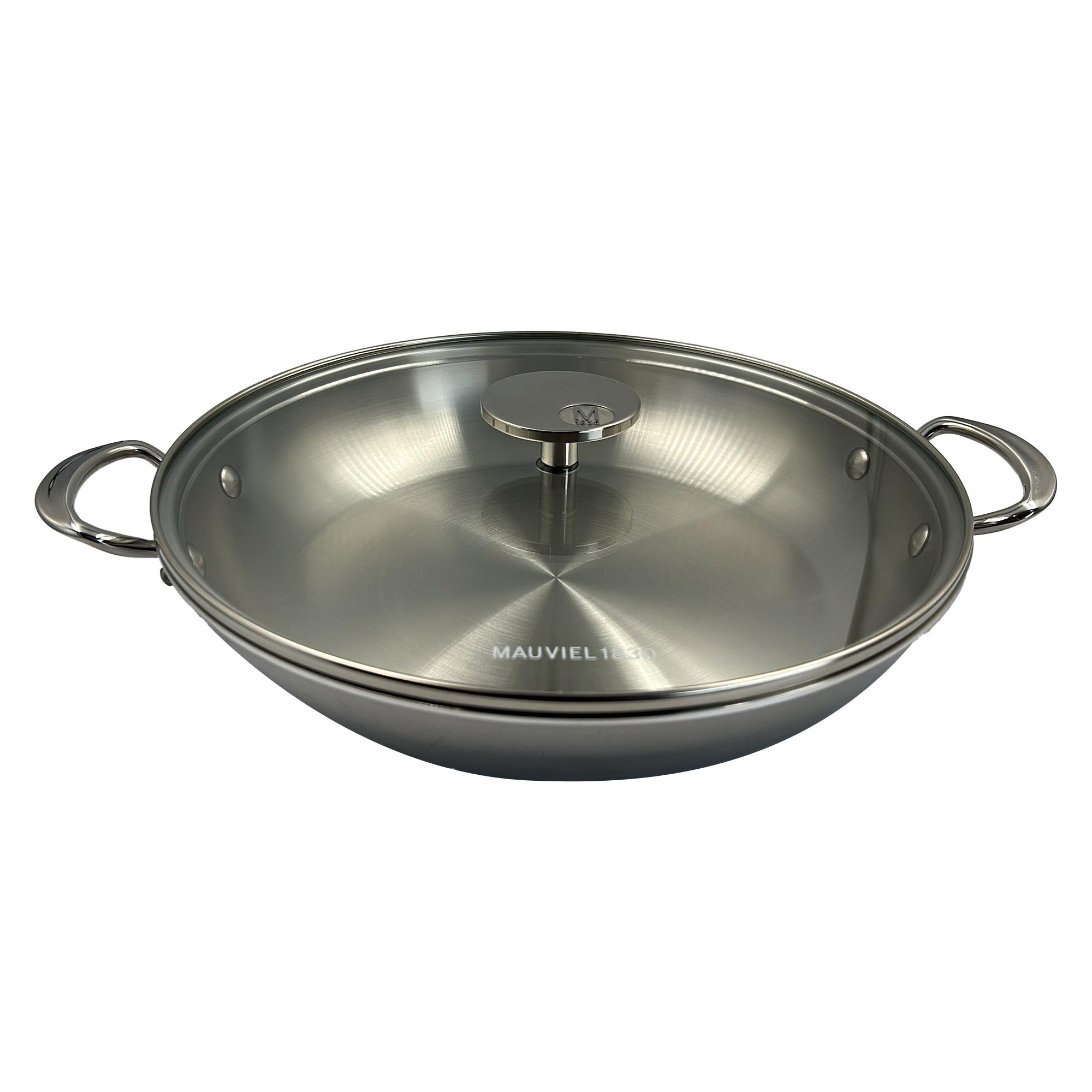 Mauviel M'COOK 5-Ply Round Pan With Glass Lid, Cast Stainless Steel Handles, 11-In