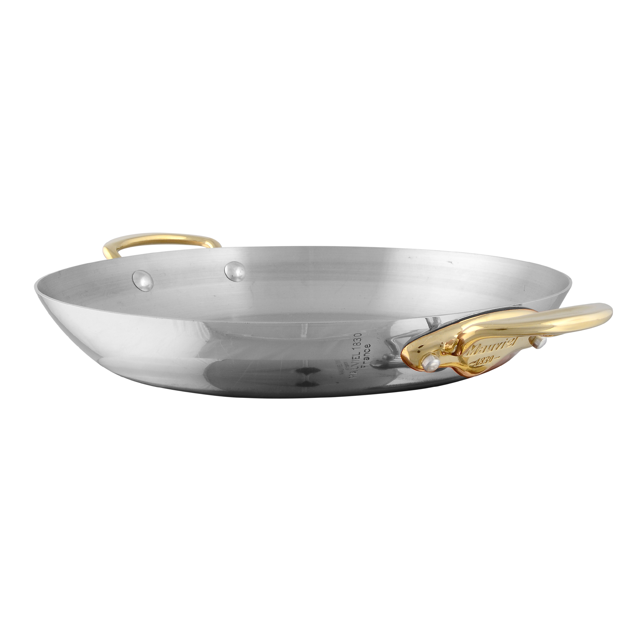 Mauviel M'COOK B 5-Ply Round Gratin Pan With Brass Handles And Glass Lid, 9.45-In