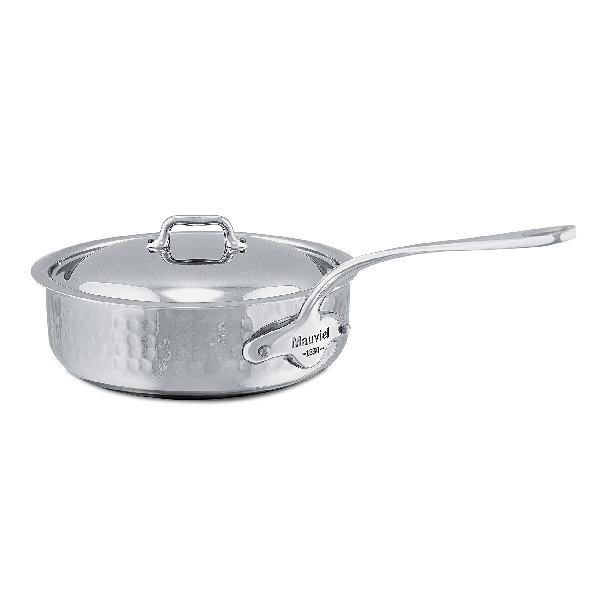 Mauviel M'ELITE Hammered 5-Ply Saute Pan With Curved Lid, Cast Stainless Steel Handle, 1.1-Qt