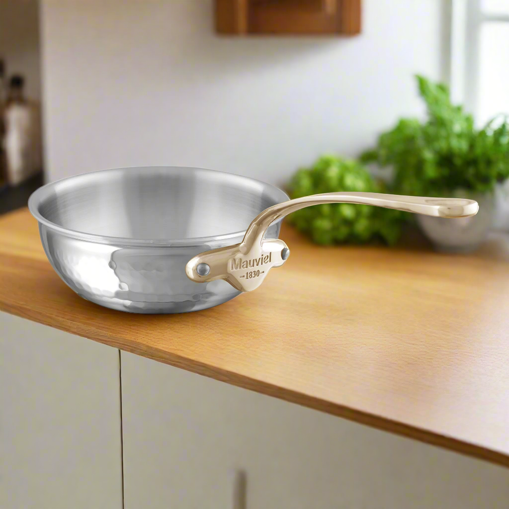 Mauviel M'ELITE B Hammered 5-Ply Chef Pan With Brass Handle, 3.4-Qt