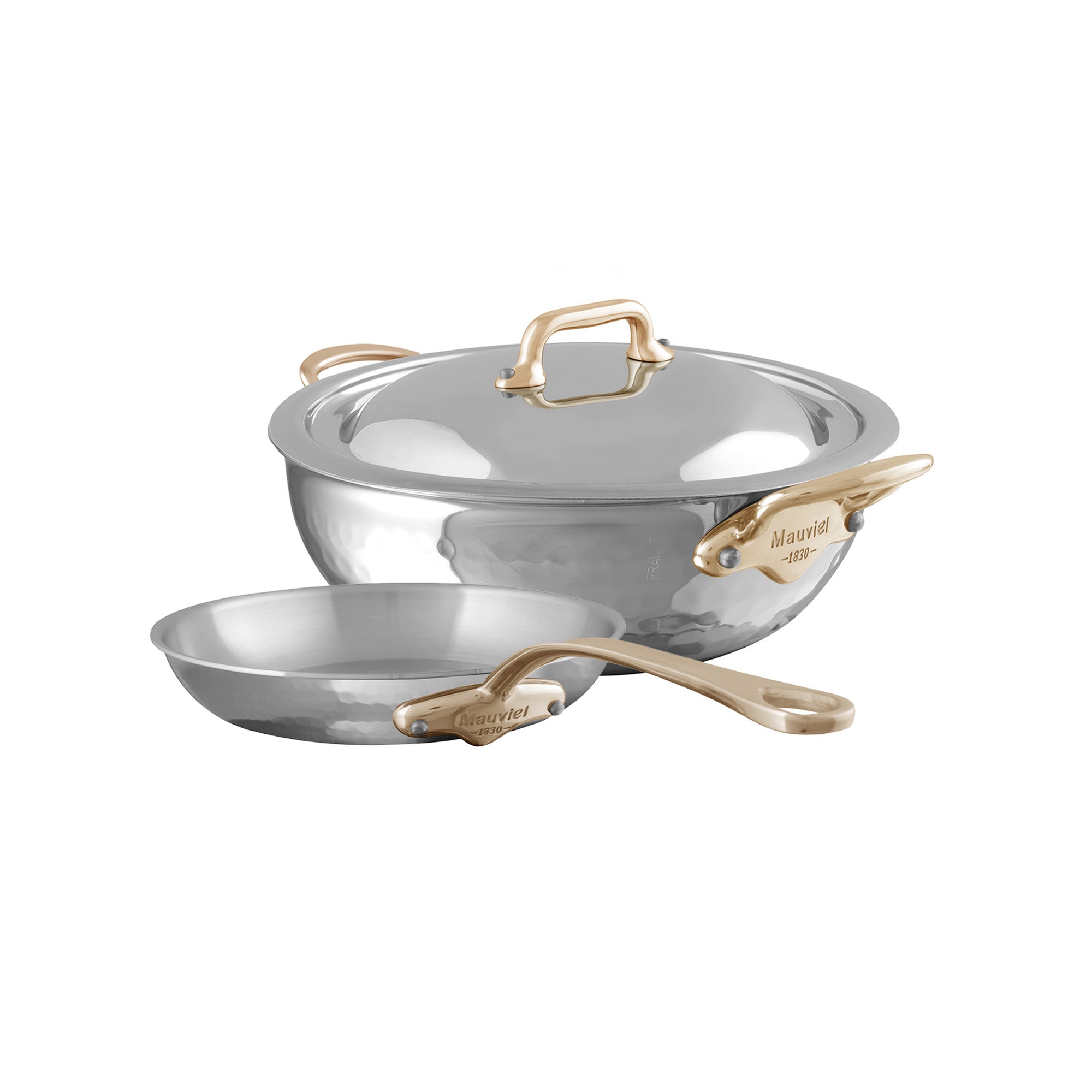 Mauviel M'ELITE B Hammered 5-Ply 3-Piece Cookware Set With Brass Handles
