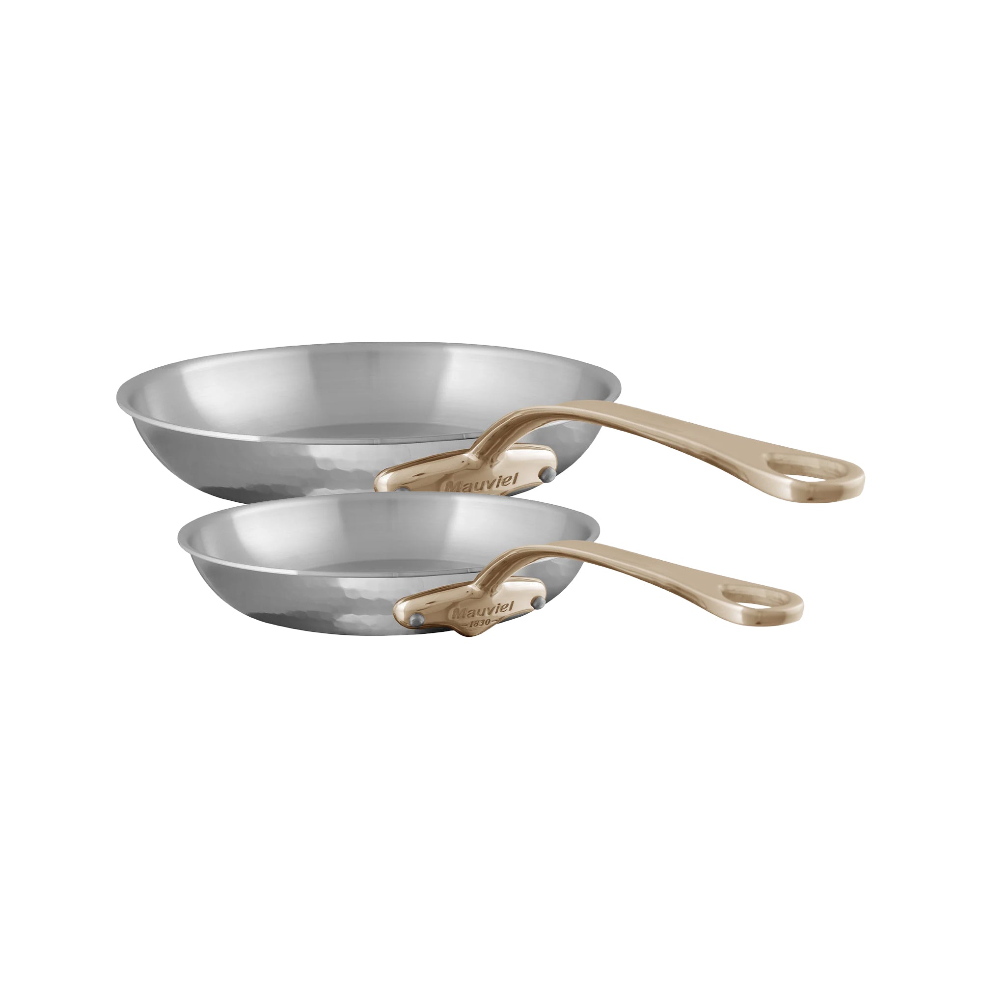 Mauviel M'ELITE B Hammered 5-Ply 2-Piece Frying Pan Set With Brass Handles