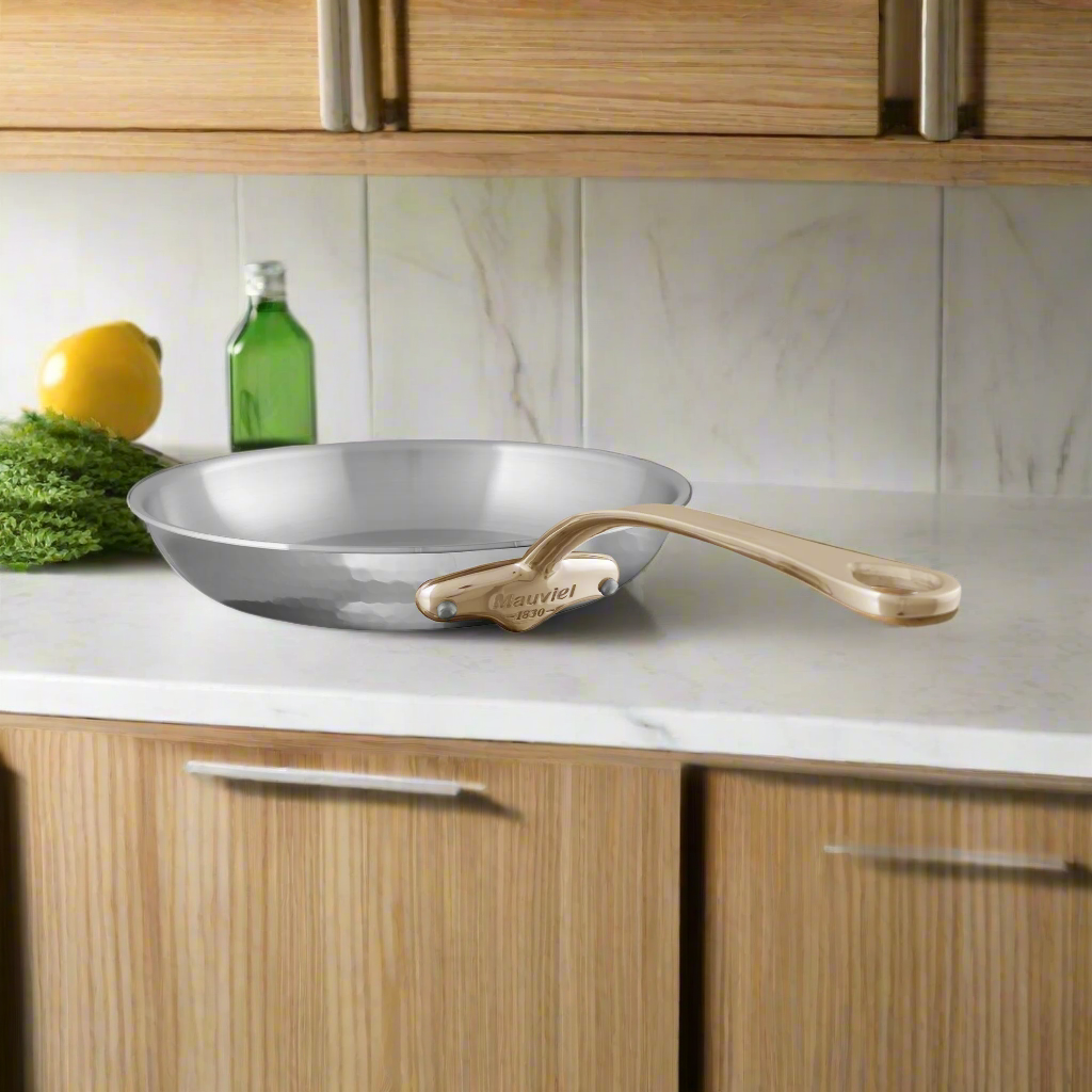 Mauviel M'ELITE B Hammered 5-Ply 2-Piece Frying Pan Set With Brass Handles