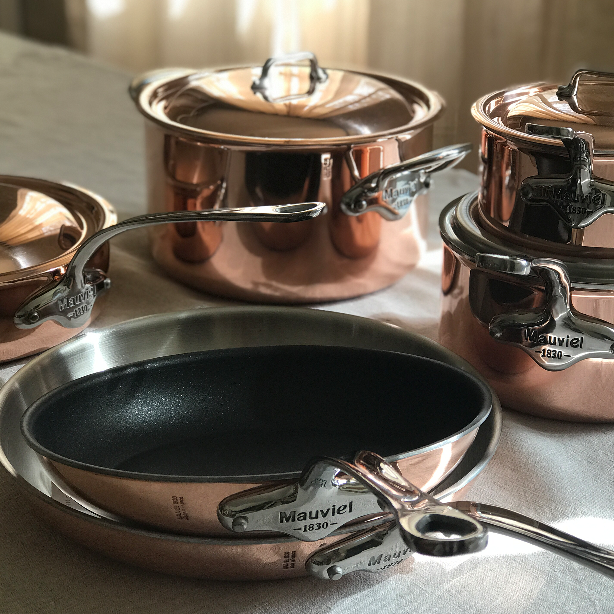 Mauviel M'Heritage M'6 S Induction Copper Sauce Pan With Lid, Cast Stainless Steel Handle, 3.4-Qt