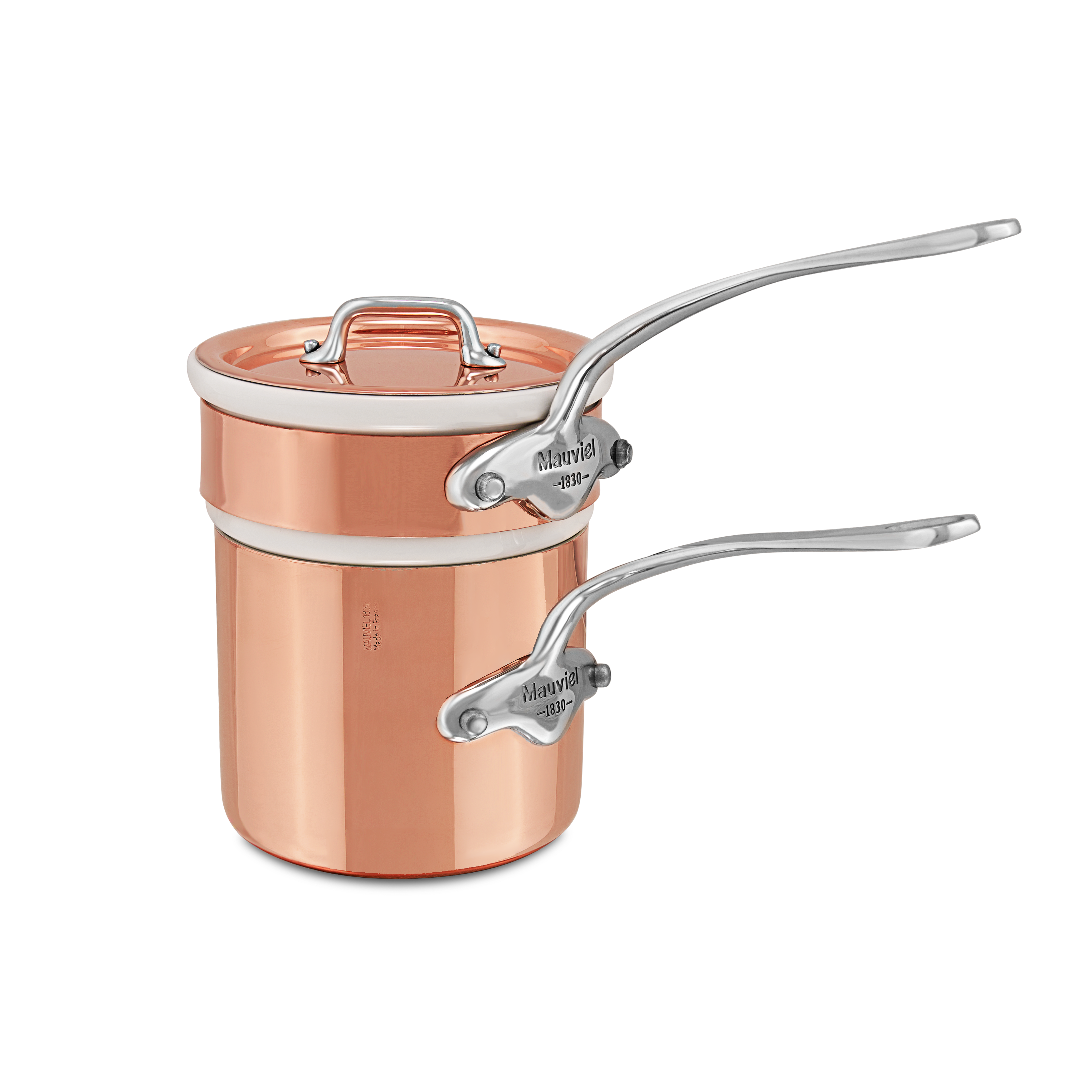 Mauviel Copper Tinned Bain Marie/Double Boiler With Lid, Cast Stainless Steel Handles, 0.9-Qt