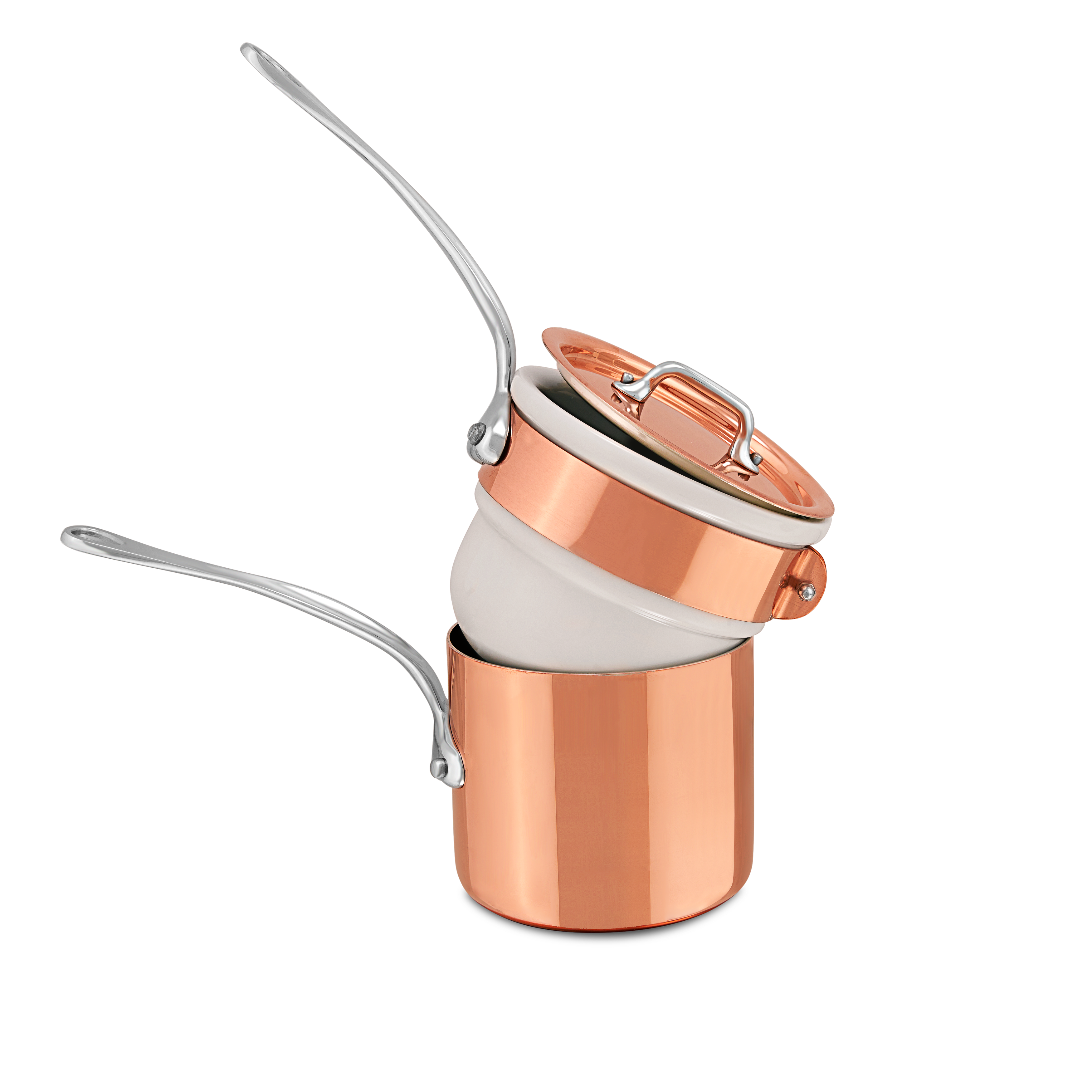 Mauviel Copper Tinned Bain Marie/Double Boiler With Lid, Cast Stainless Steel Handles, 0.9-Qt