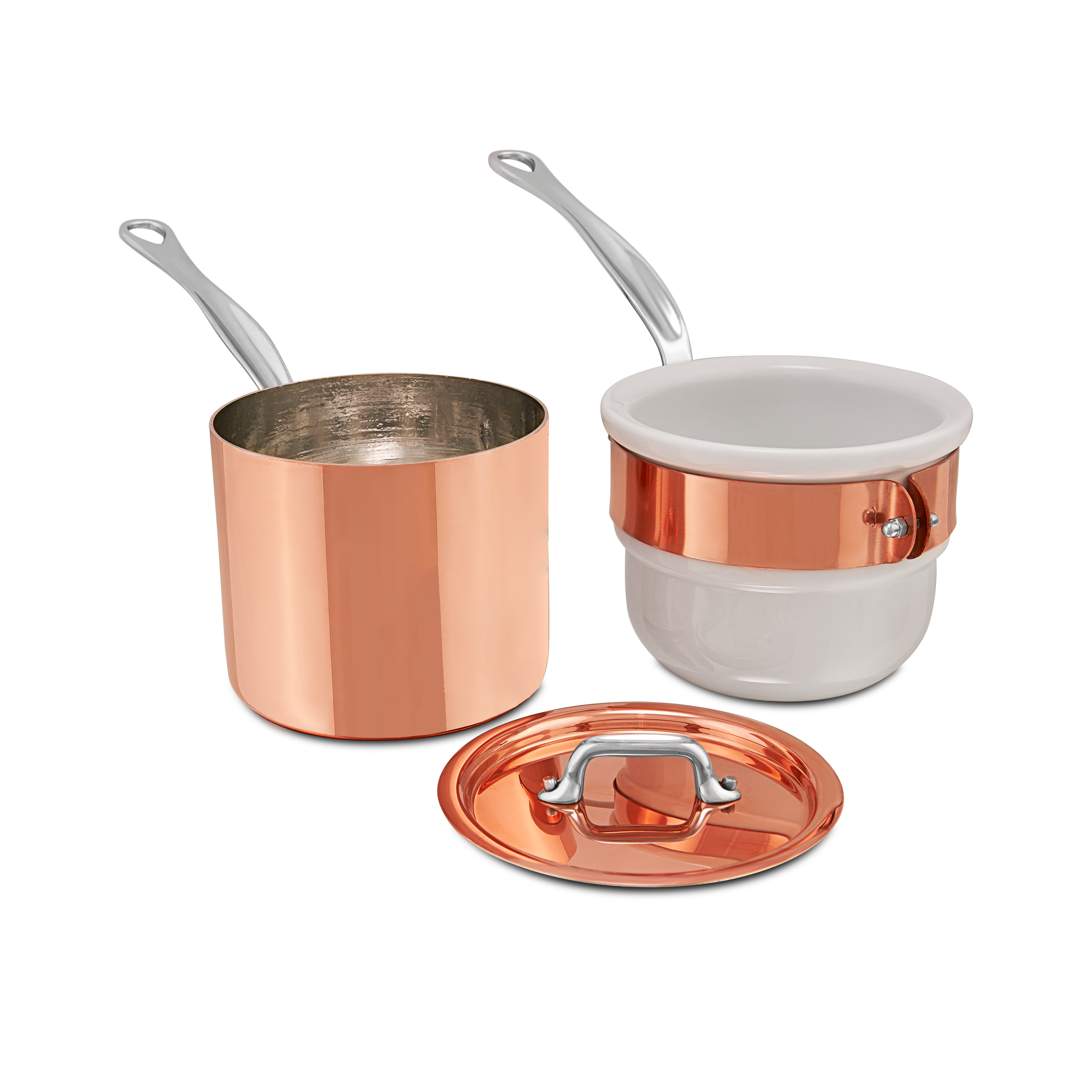 Mauviel Copper Tinned Bain Marie/Double Boiler With Lid, Cast Stainless Steel Handles, 0.9-Qt