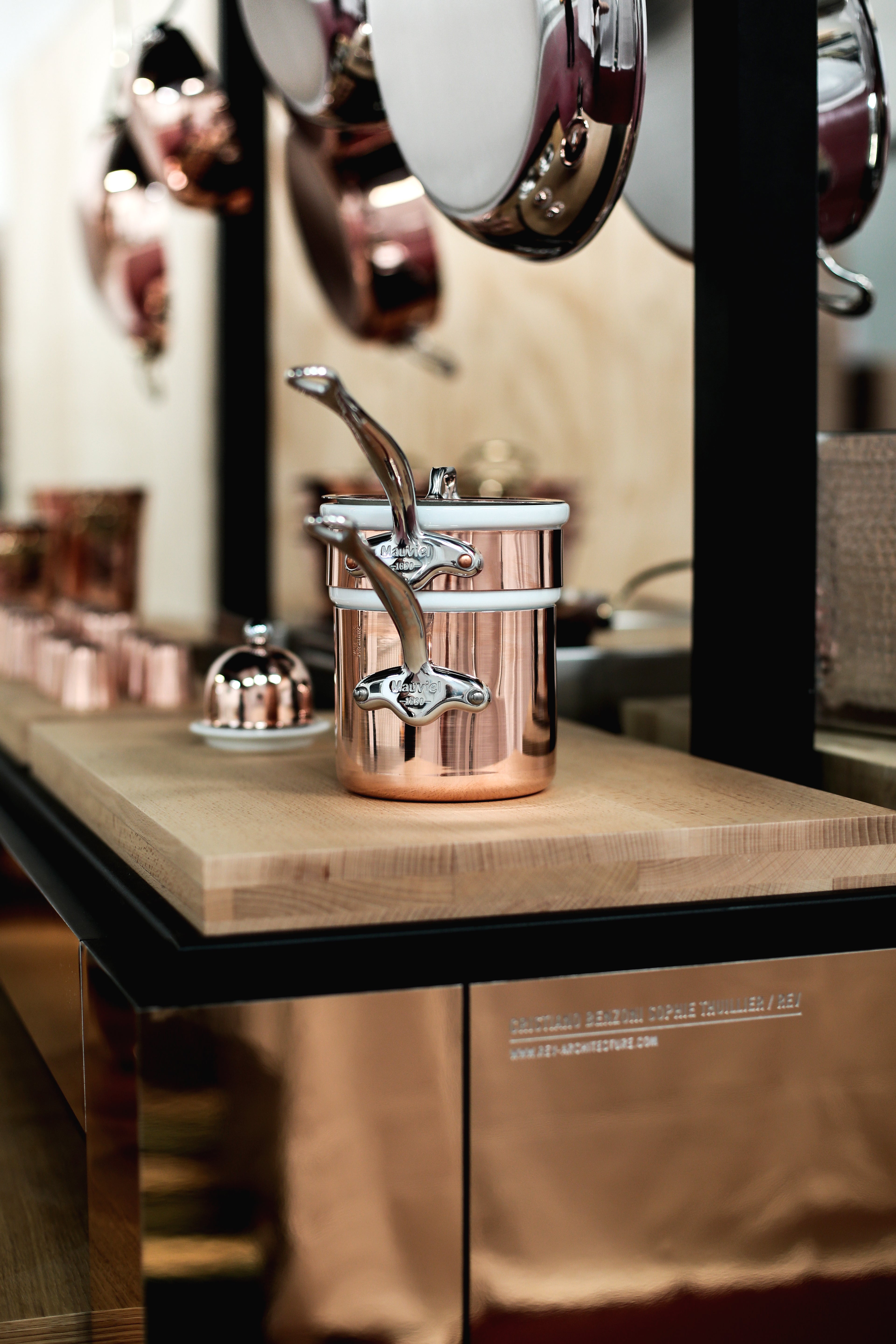 Mauviel Copper Tinned Bain Marie/Double Boiler With Lid, Cast Stainless Steel Handles, 0.9-Qt