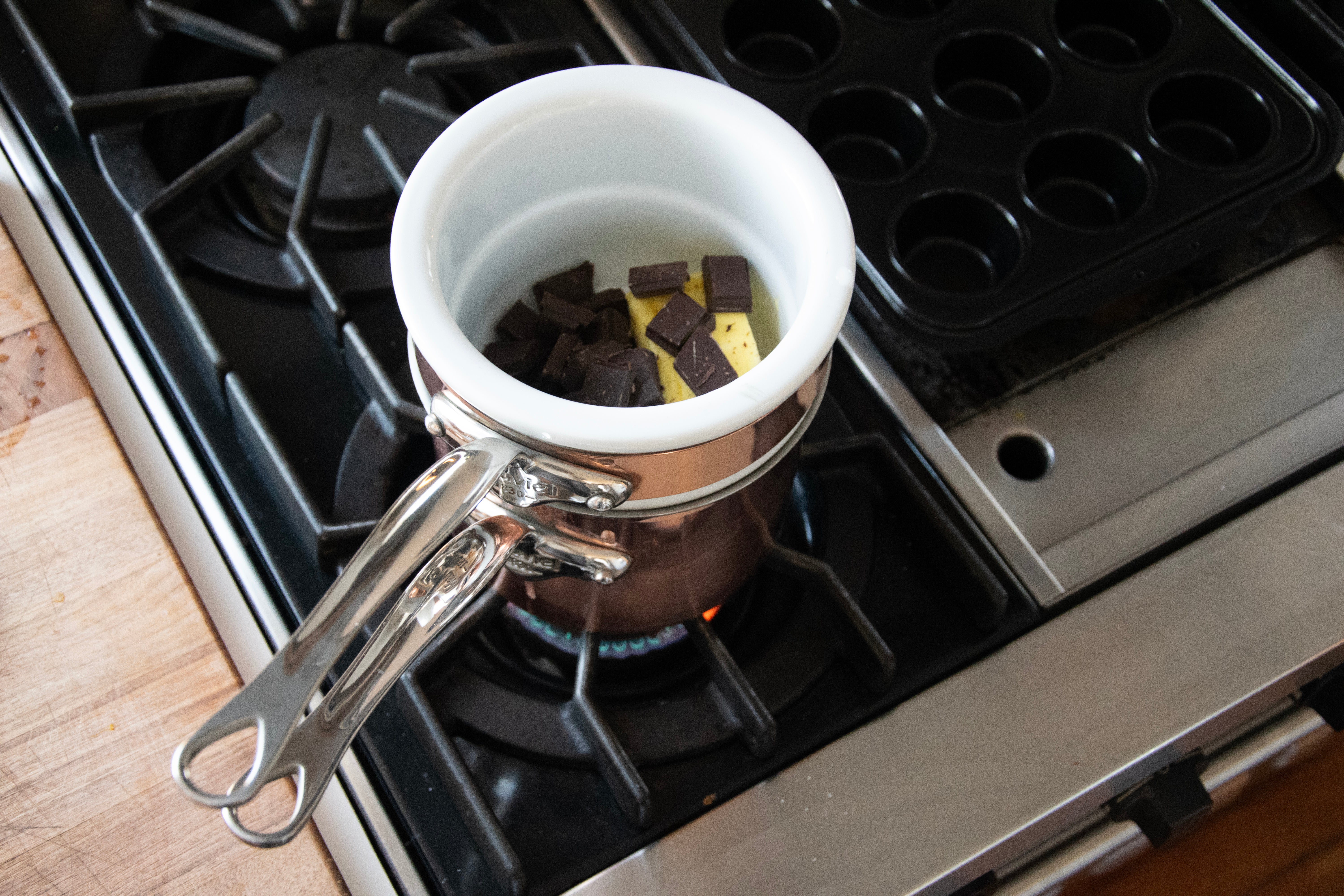 Mauviel Copper Tinned Bain Marie/Double Boiler With Lid, Cast Stainless Steel Handles, 0.9-Qt