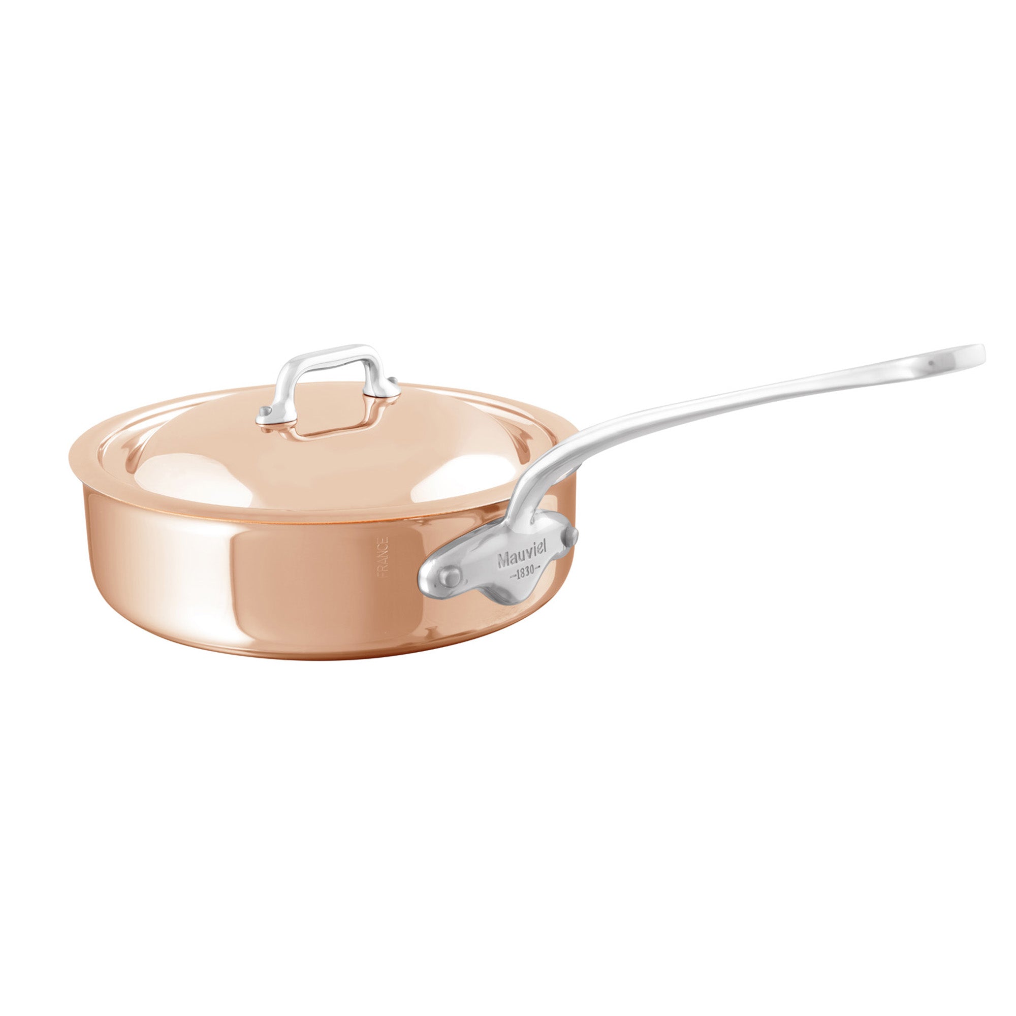 Mauviel M'Heritage M'6 S Induction Copper Saute Pan With Lid, Cast Stainless Steel Handle, 3.1-Qt