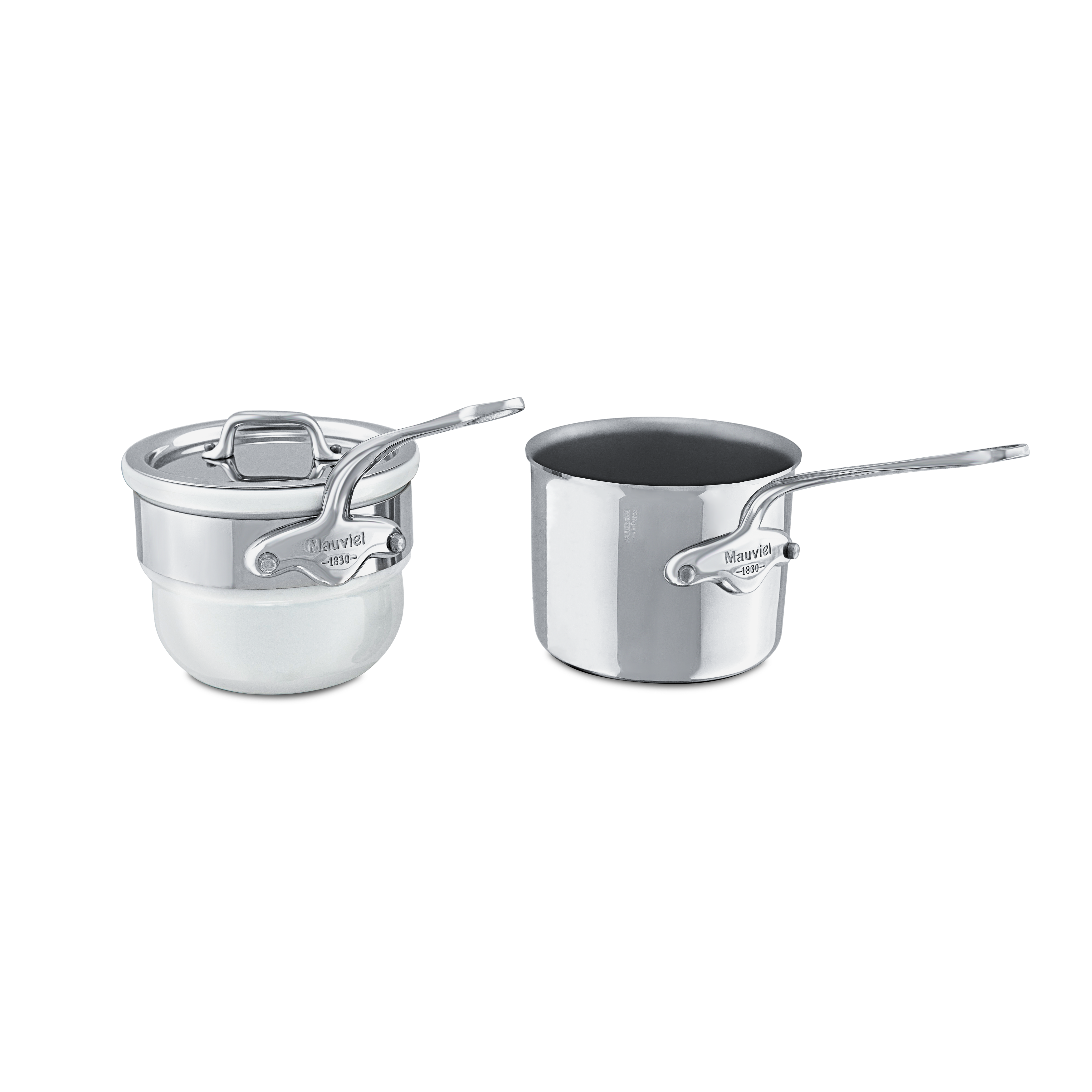 Mauviel Stainless Steel Bain Marie/Double Boiler With Lid, Cast Stainless Steel Handle, 0.9-Qt