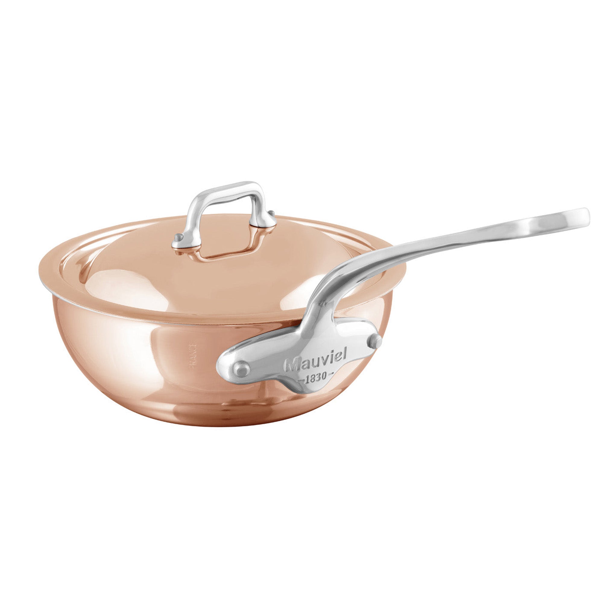 Mauviel M'Heritage M'6 S Induction Copper Chef Pan With Lid, Cast Stainless Steel Handle, 3.4-Qt