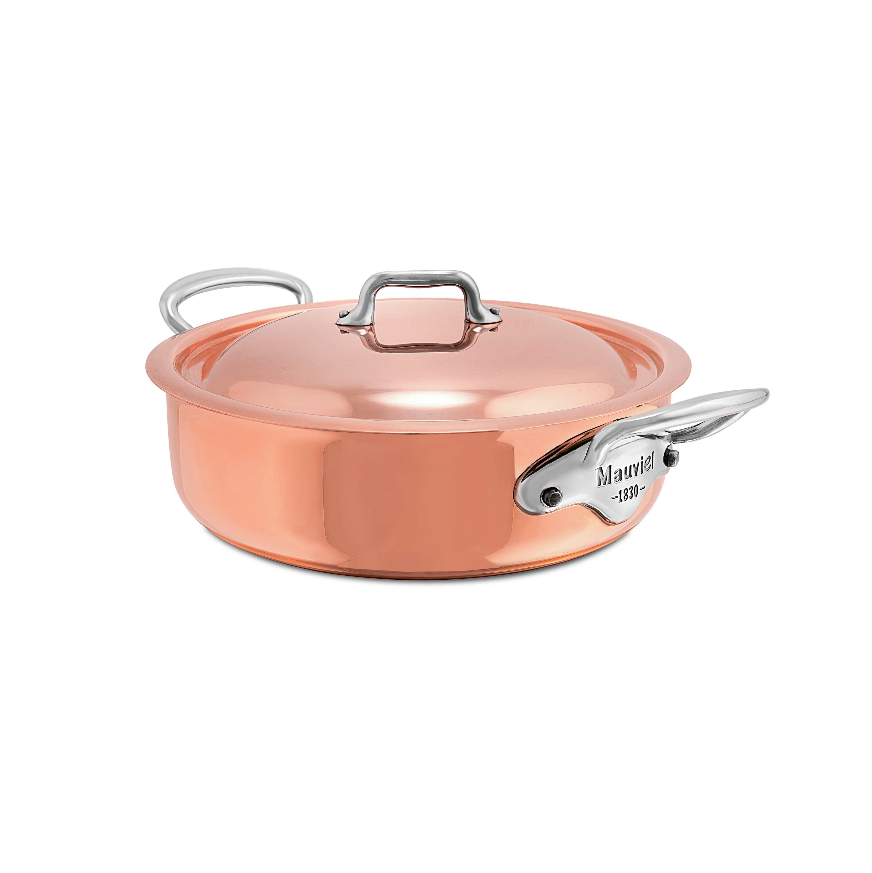 Mauviel M'Heritage M'6 S Induction Copper Rondeau With Lid, Cast Stainless Steel Handles, 3.4-Qt