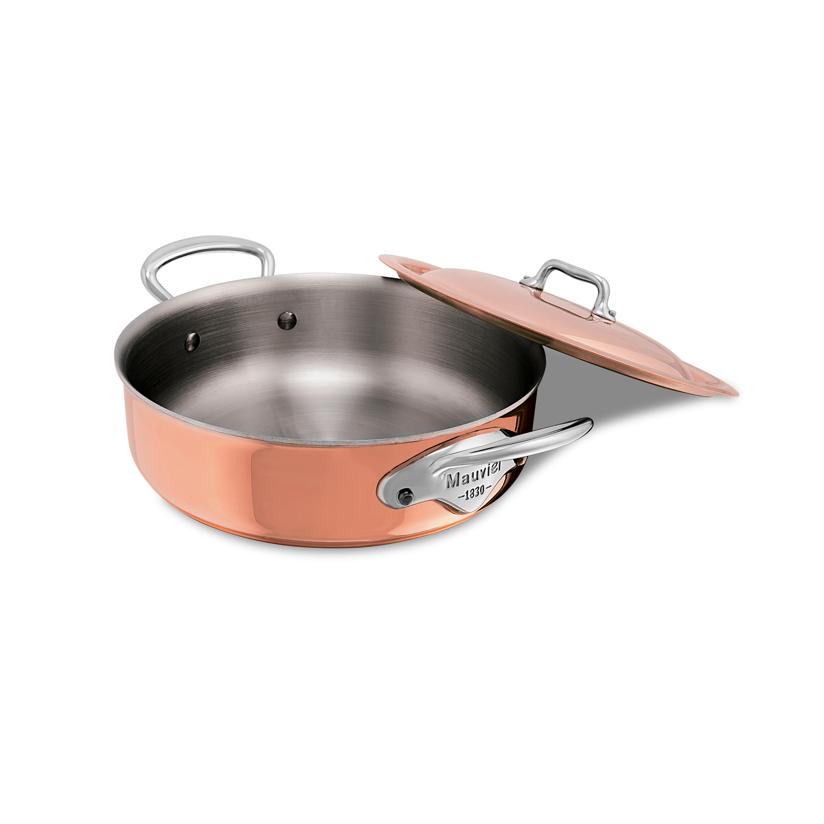 Mauviel M'Heritage M'6 S Induction Copper Rondeau With Lid, Cast Stainless Steel Handles, 3.4-Qt