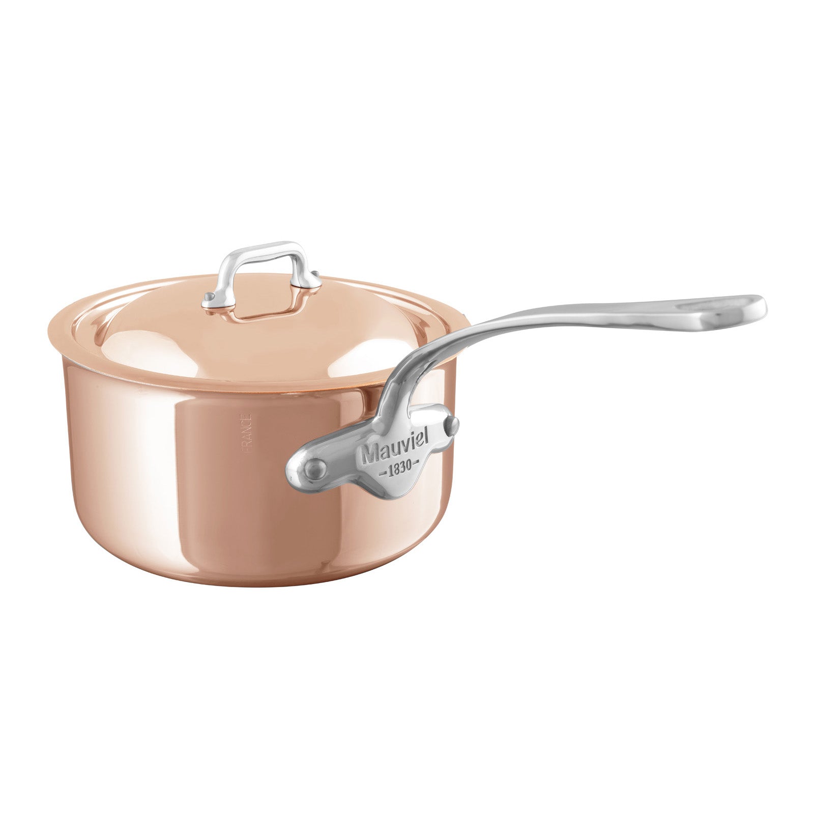 Mauviel M'Heritage M'6 S Induction Copper Sauce Pan With Lid, Cast Stainless Steel Handle, 0.9-Qt