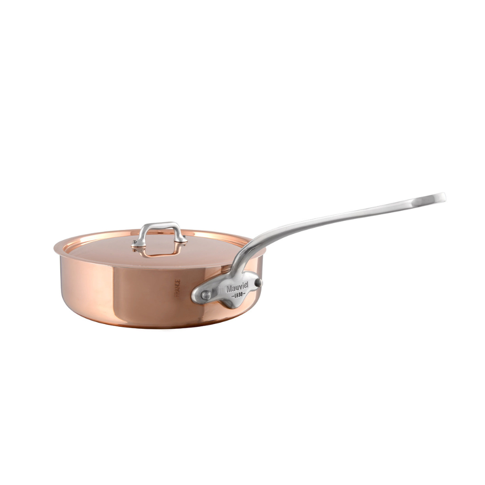 Mauviel M'Heritage M'150 S Copper Saute Pan With Lid, Cast Stainless Steel Handle, 3.4-Qt