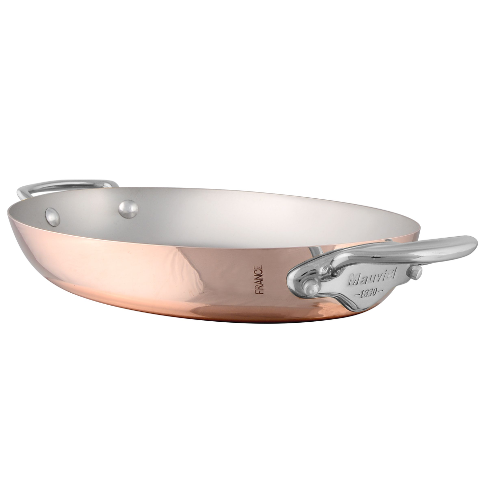 Mauviel M'Heritage M'150 S Copper Oval Pan With Cast Stainless Steel Handles, 11.8-In