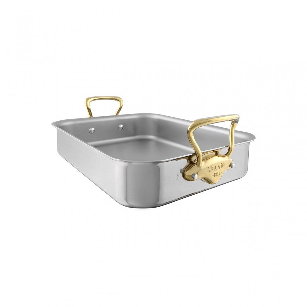 Mauviel Stainless Steel Roasting Pan With Brass Handles, 15.7 x 11.8-In