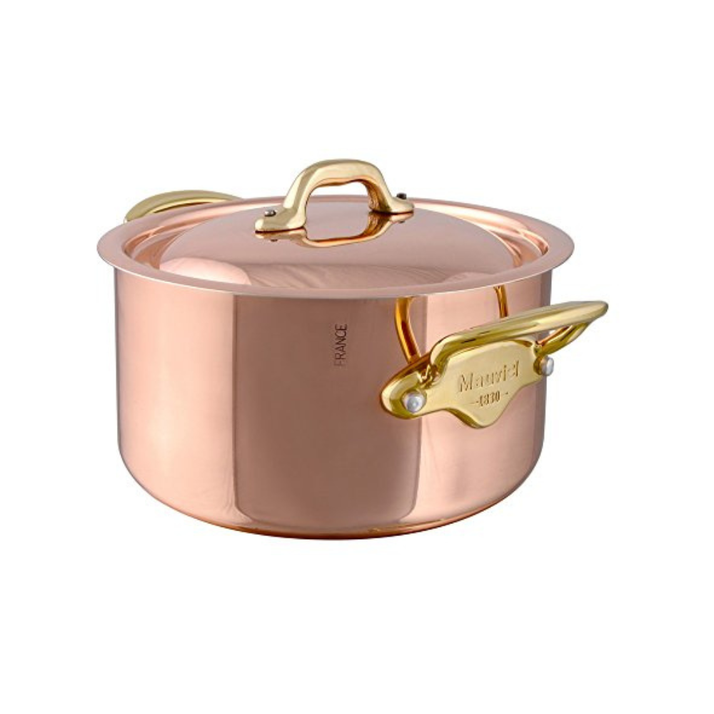Mauviel M'Heritage M'150 B Copper Stewpan With Lid, Brass Handles, 1.8-Qt