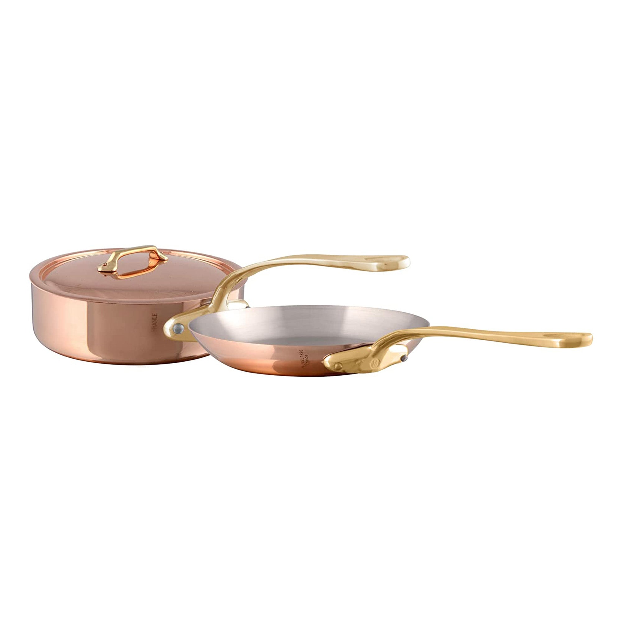 Mauviel M'Heritage M'200 B Polished Copper & Stainless Steel Saute Pan With Lid 3.2-qt and Frying Pan 10.24-in Bundle