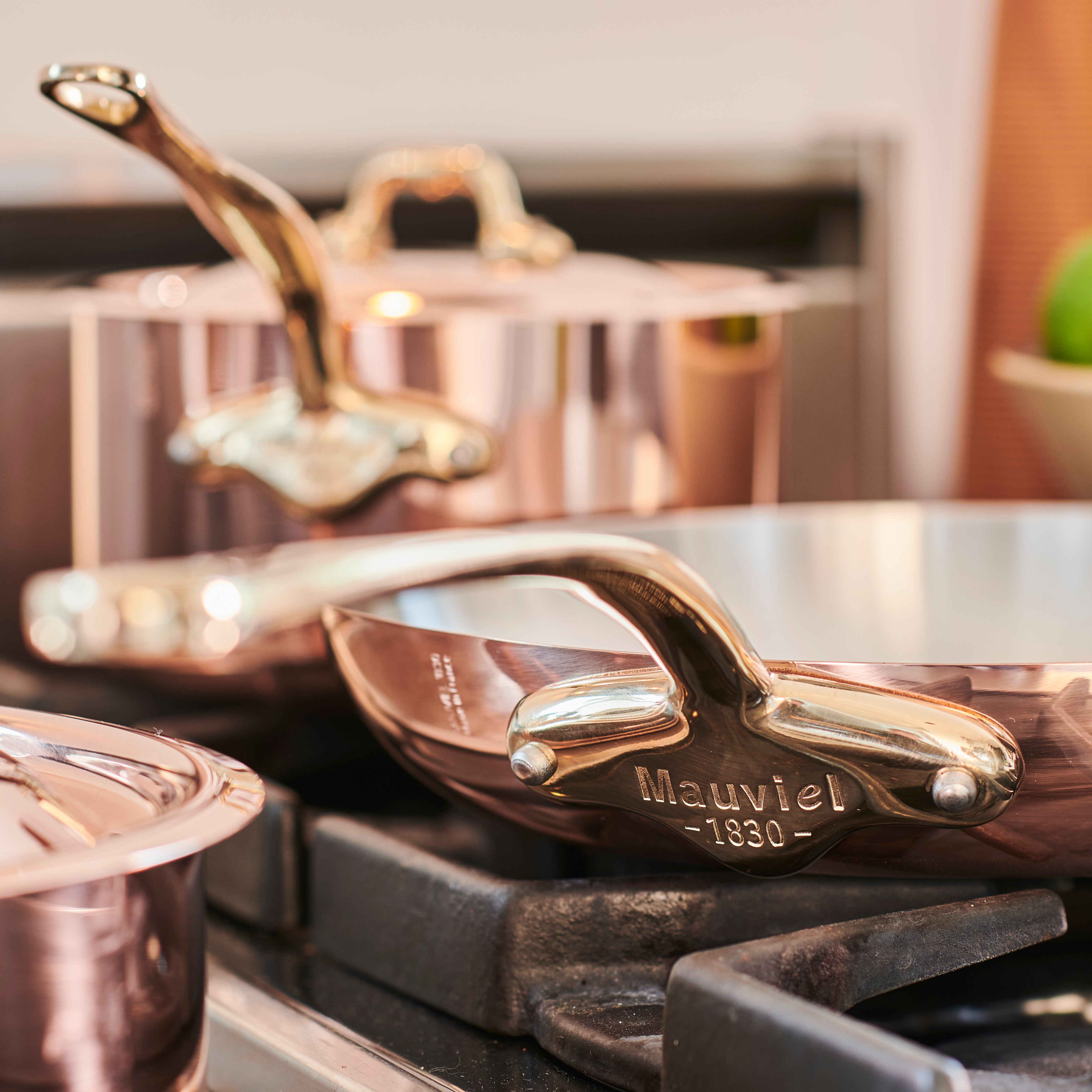 Mauviel M'Heritage M'200 B Polished Copper & Stainless Steel Saute Pan With Lid 3.2-qt and Frying Pan 10.24-in Bundle