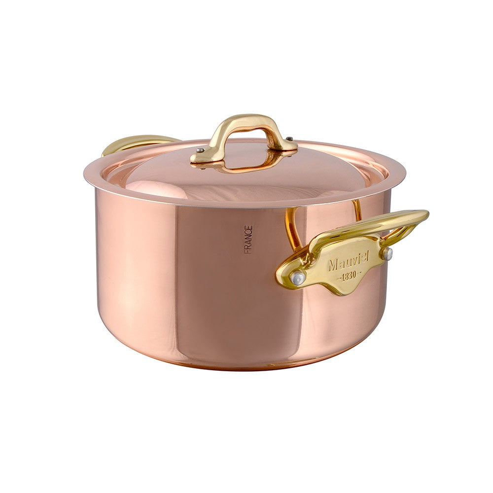 Mauviel M'Heritage M'150 B Copper Stewpan With Lid, Brass Handles, 0.9-Qt