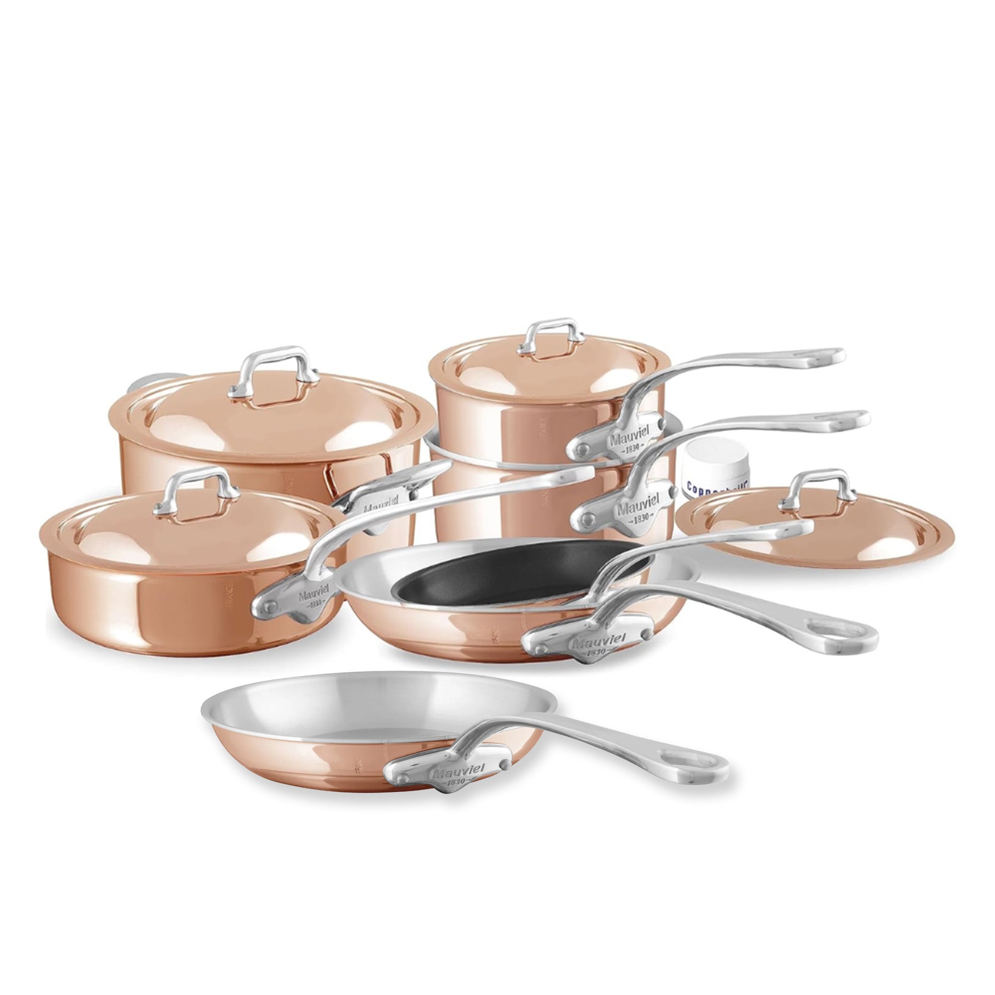 Mauviel M'Heritage M'6 S 11-Piece Induction Copper Cookware Set, Cast Stainless Steel Handles With Bonus Cleaner
