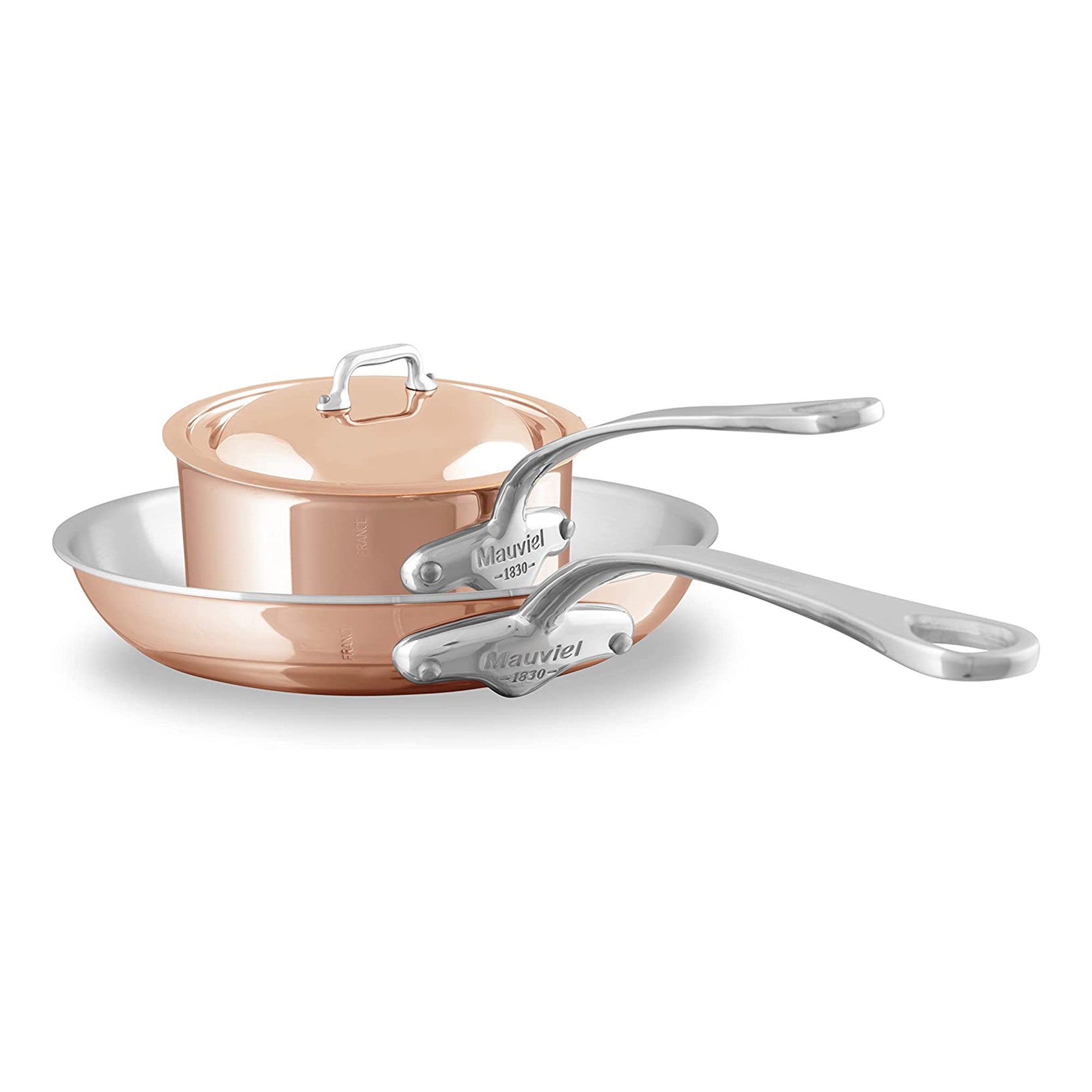 Mauviel M'Heritage M'6 S Induction Copper Sauce Pan With Lid 1.2-qt and Frying Pan 10.24-in Bundle