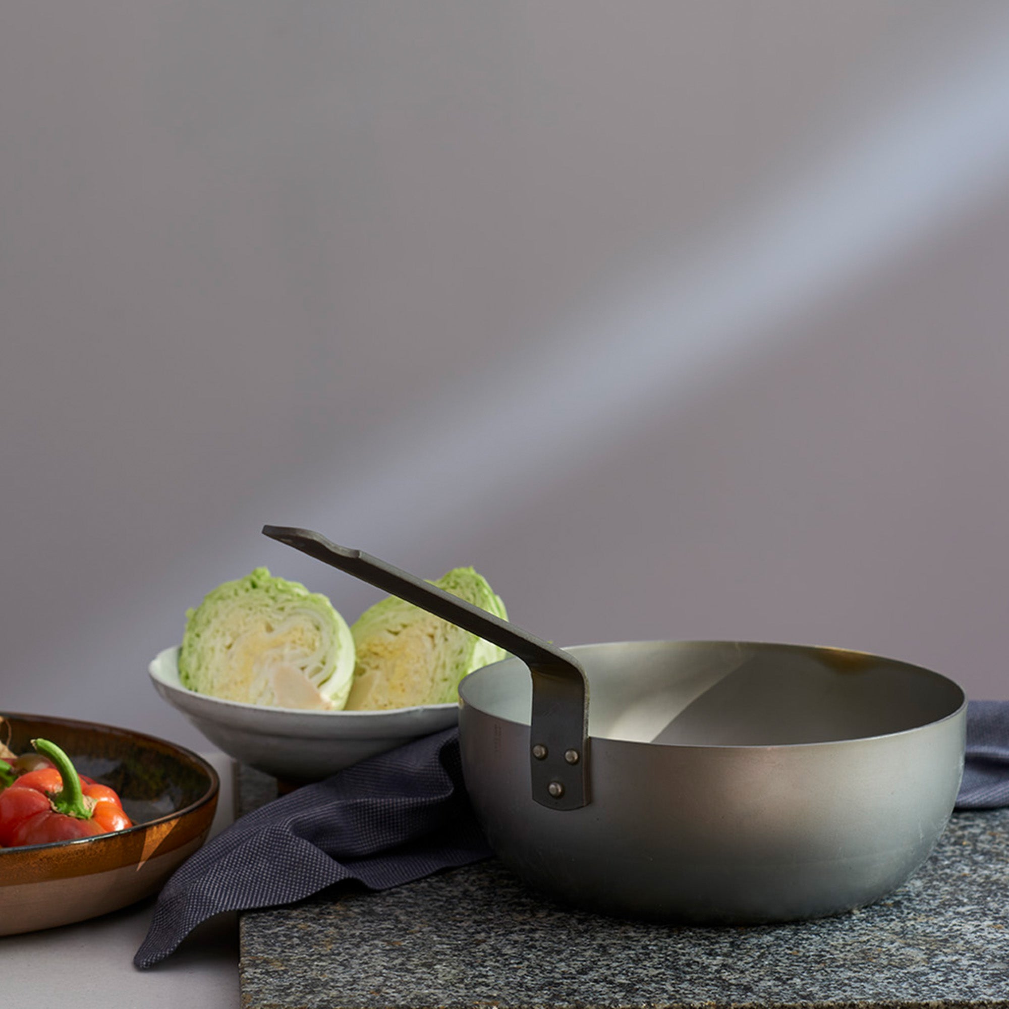 Mauviel M'STEEL Black Carbon Steel Round Frying Pan With Iron Handle, 9.4-In