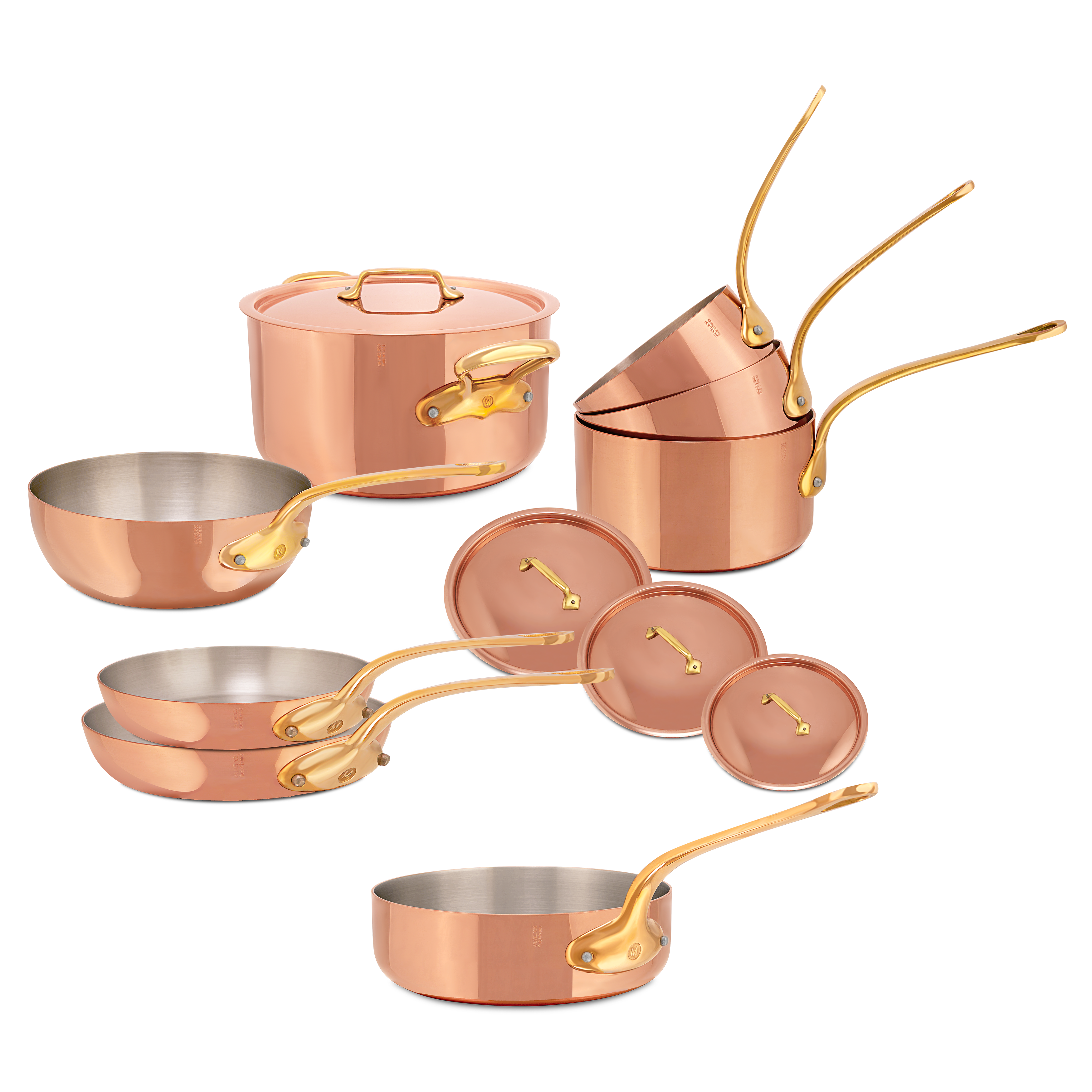 Mauviel M'Heritage M'200 B 12-Piece Copper Cookware Set With Brass Handles