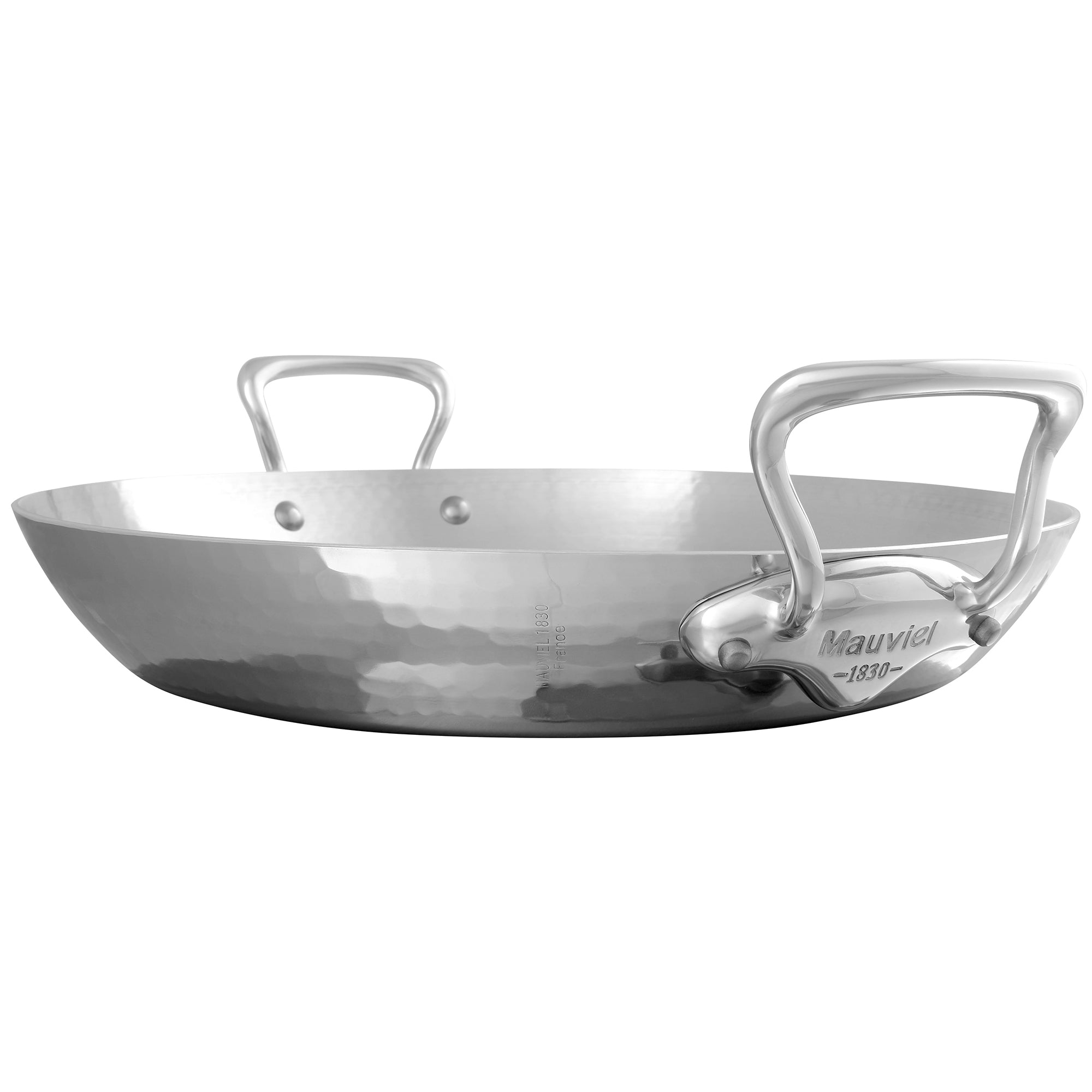 Mauviel M'ELITE Hammered 5-Ply Paella Pan With Cast Stainless Steel Handles, 15.7-In