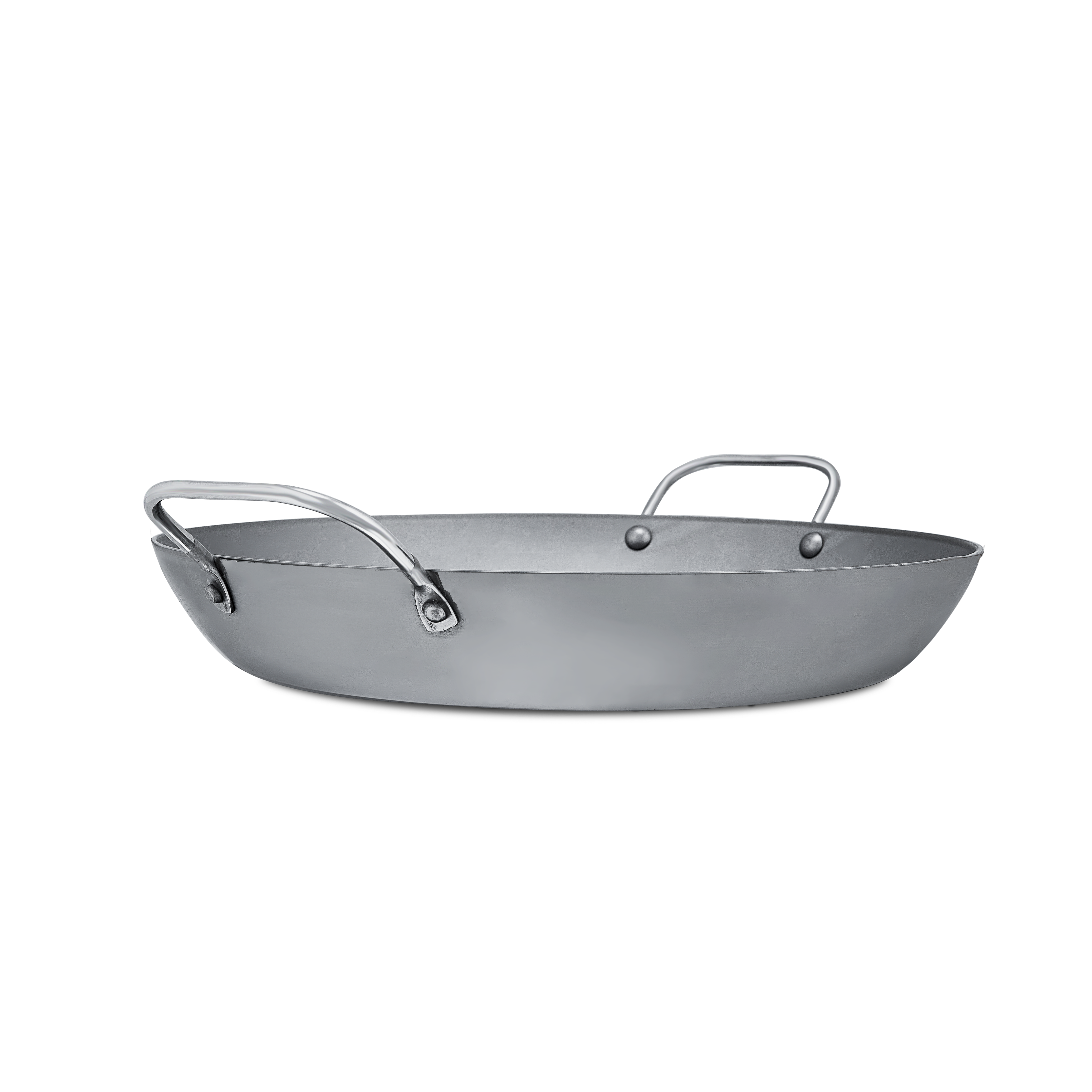 Mauviel M'STEEL Black Carbon Steel Paella Pan With Iron Handles, 15.7-In