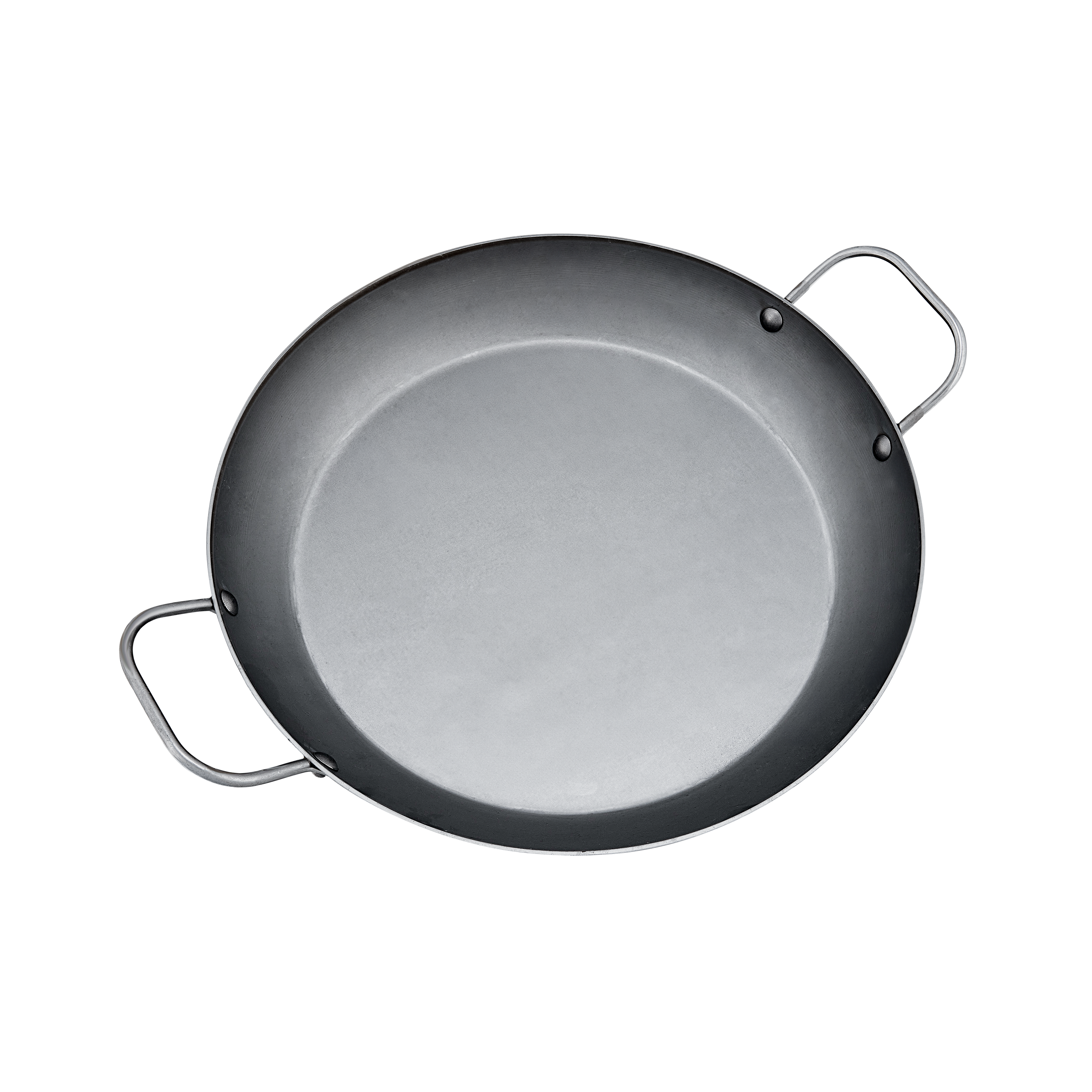 Mauviel M'STEEL Black Carbon Steel Paella Pan With Iron Handles, 15.7-In