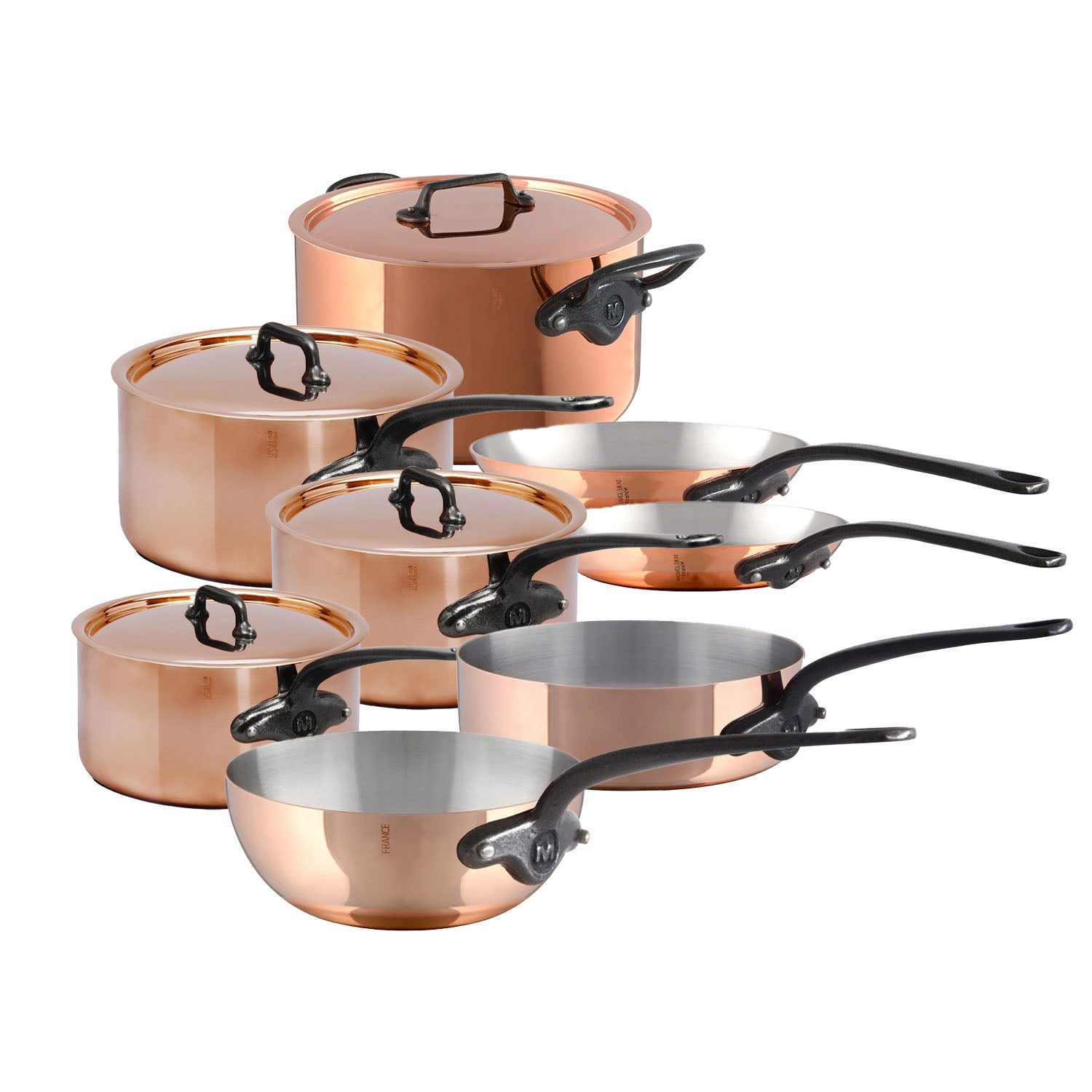 Mauviel M'Heritage M'200 CI 12-Piece Copper Cookware Set With Cast Iron Handles