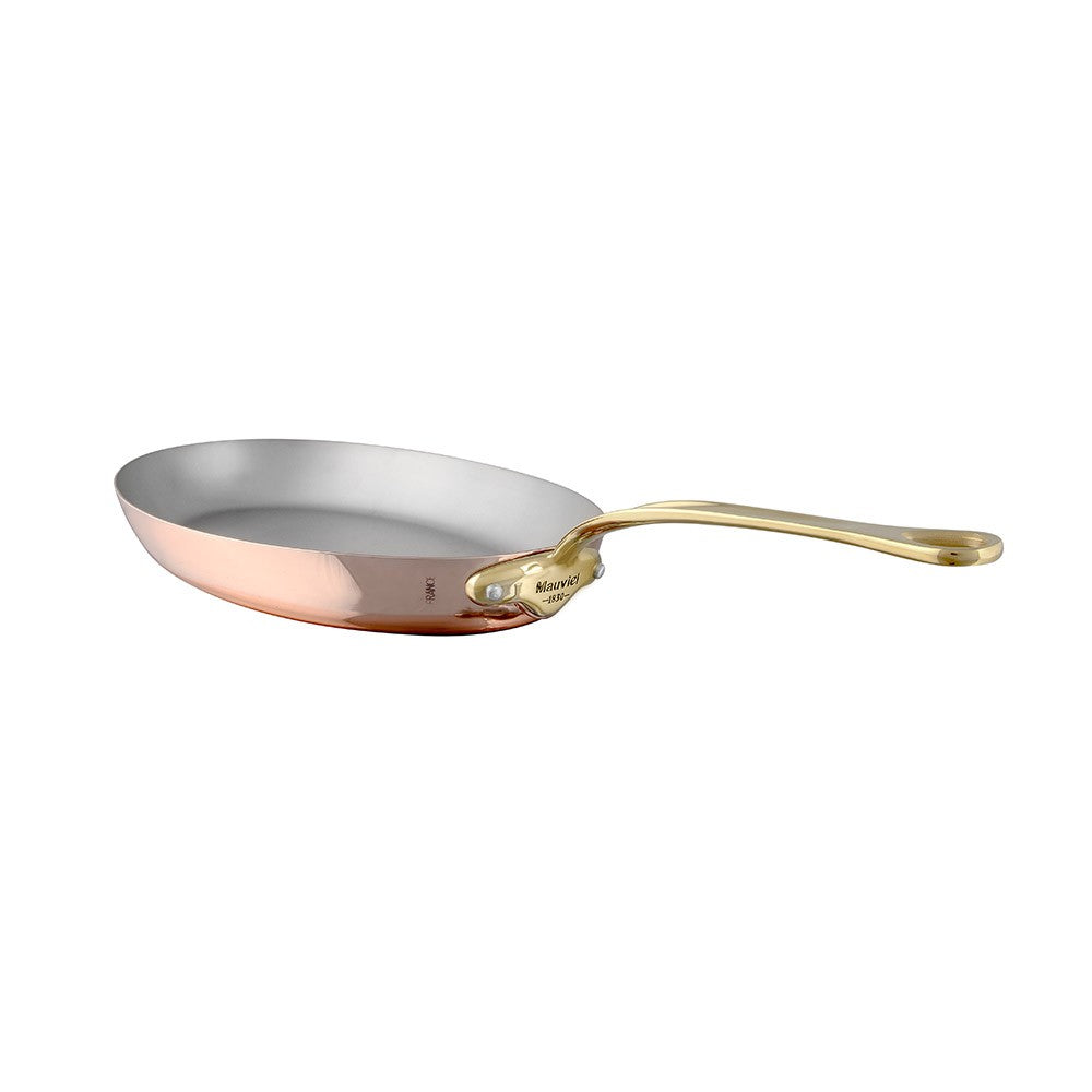 Mauviel M'Heritage M'150 B Copper Oval Frying Pan With Brass Handle, 13.7-in x 9.8-In