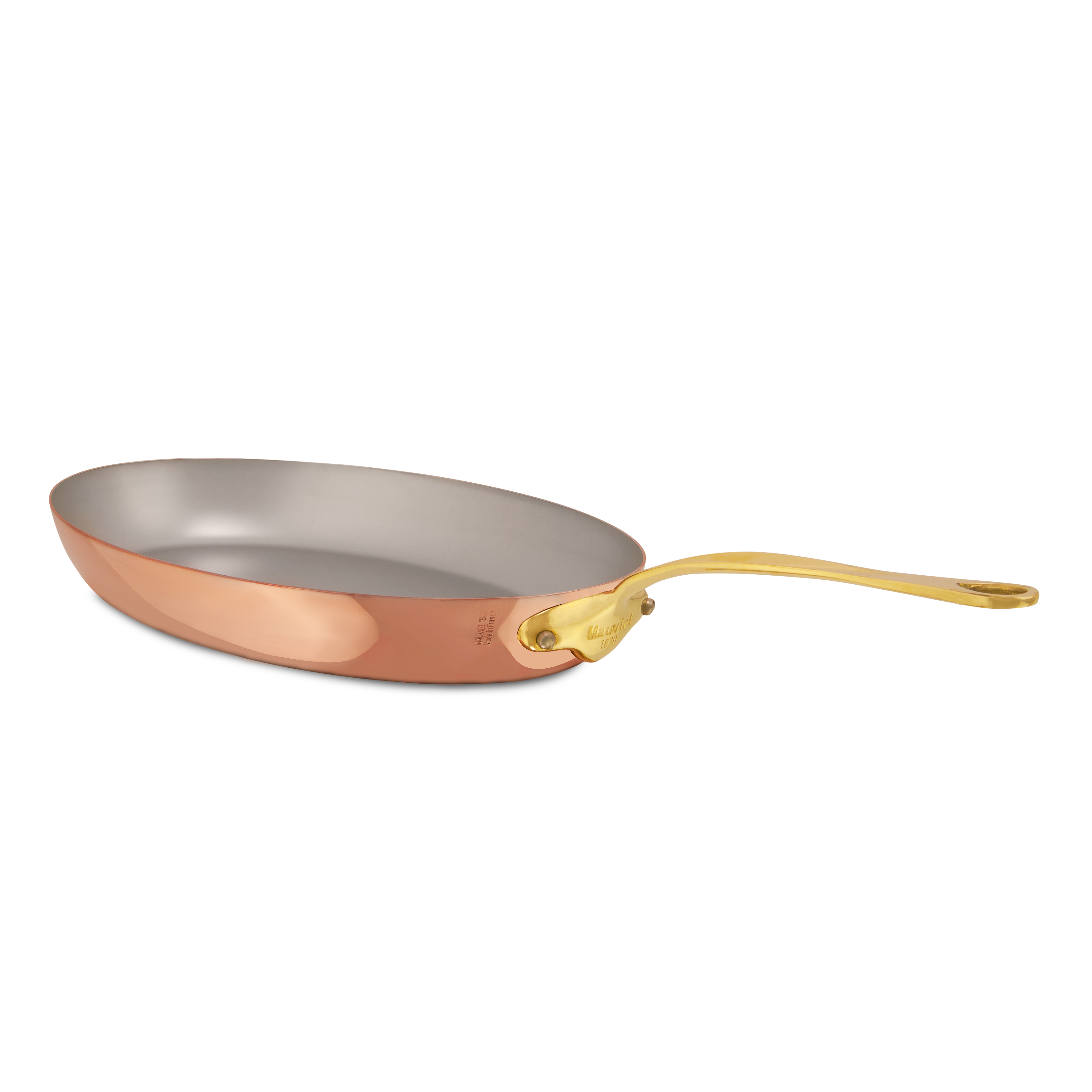 Mauviel M'Heritage M'150 B Copper Oval Frying Pan With Brass Handle, 13.7-in x 9.8-In