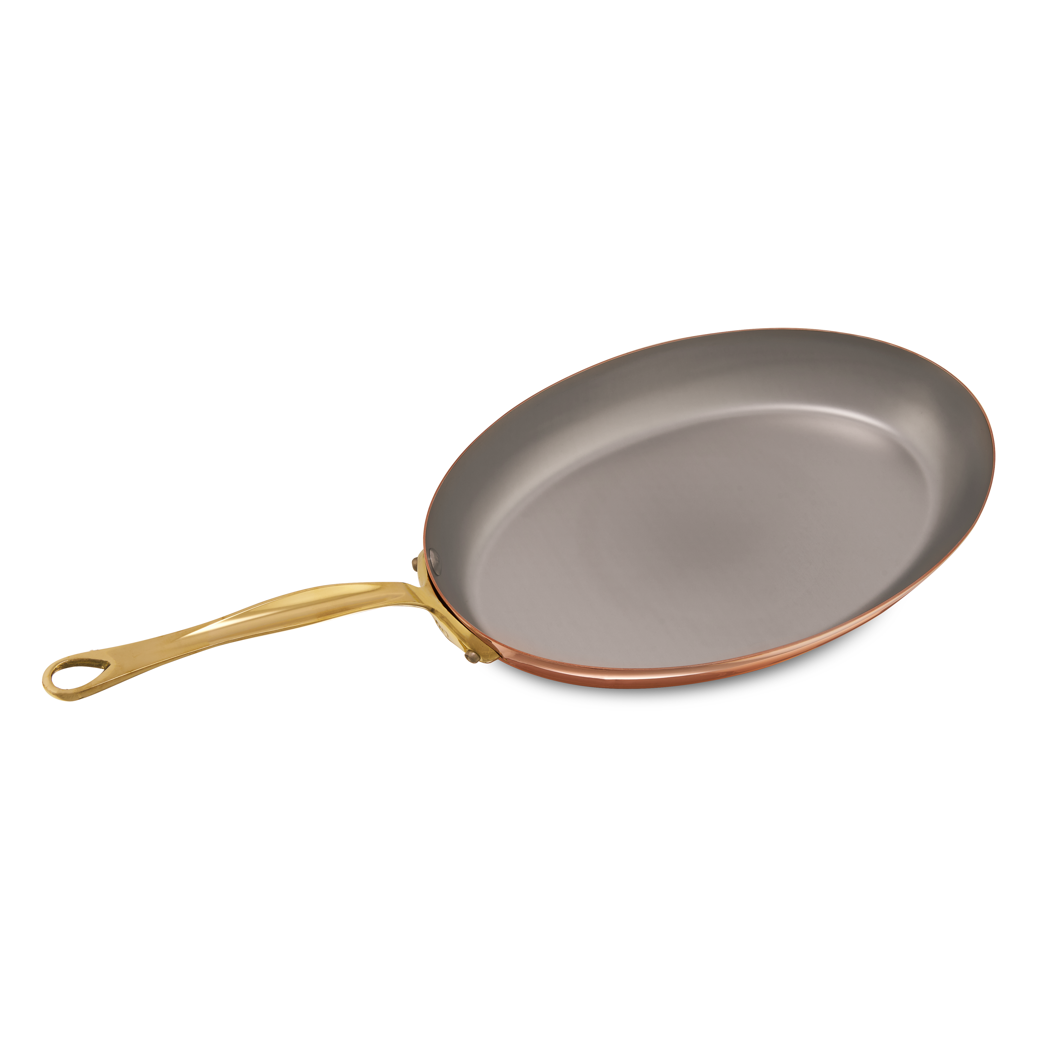 Mauviel M'Heritage M'150 B Copper Oval Frying Pan With Brass Handle, 13.7-in x 9.8-In