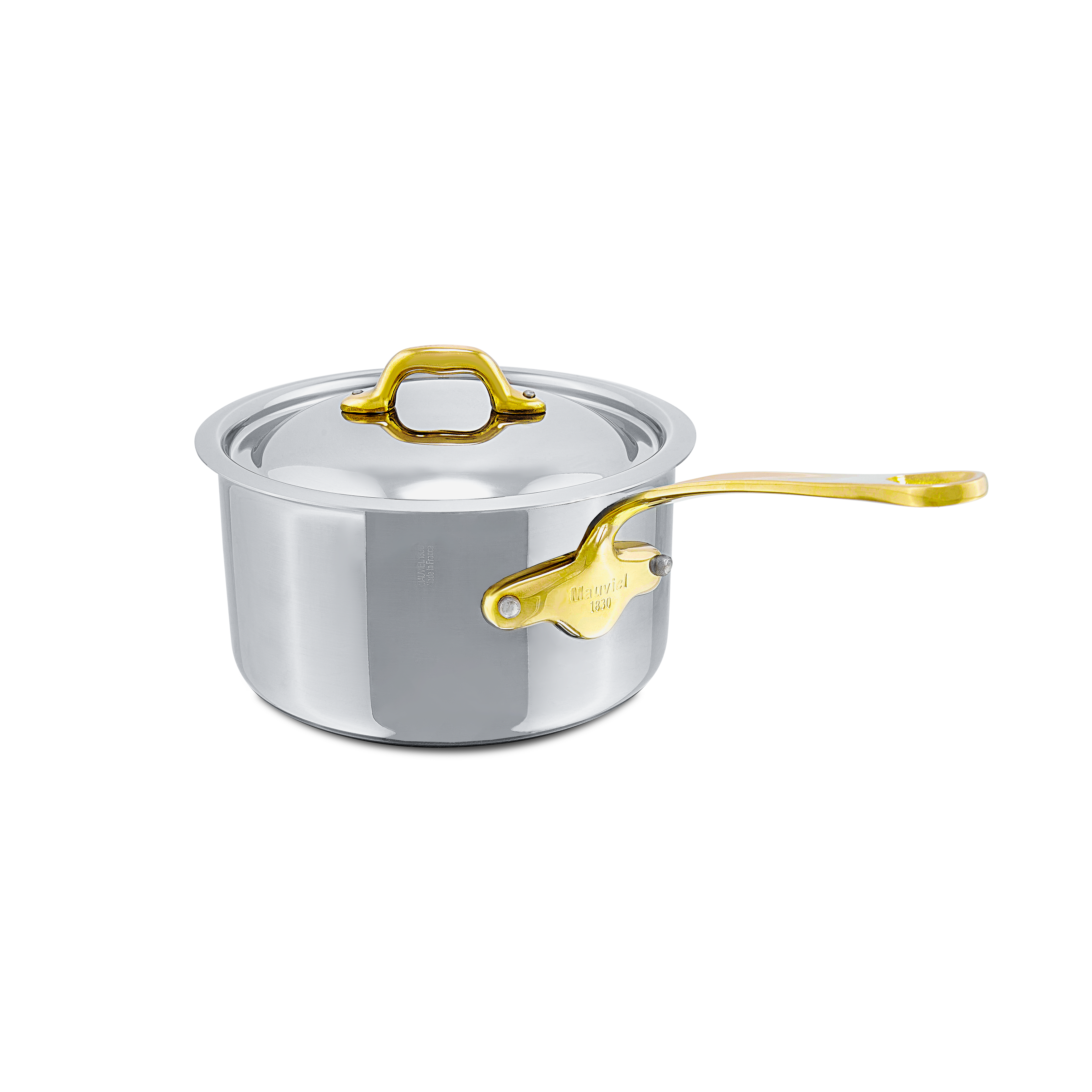Mauviel M'COOK B Sauce Pan With Lid, Brass Handles, 1.8-Qt