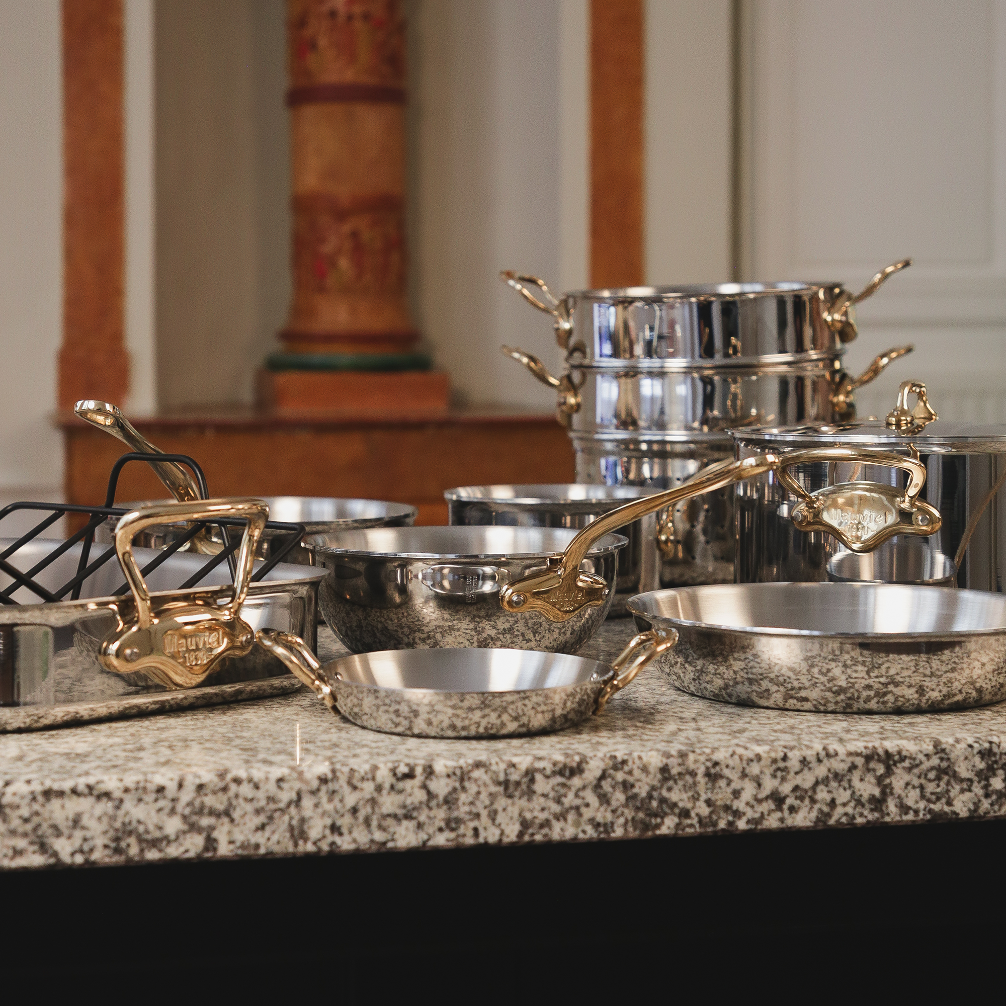 Mauviel M'COOK B 5-Ply Stewpan With Lid, Brass Handles, 3.4-Qt
