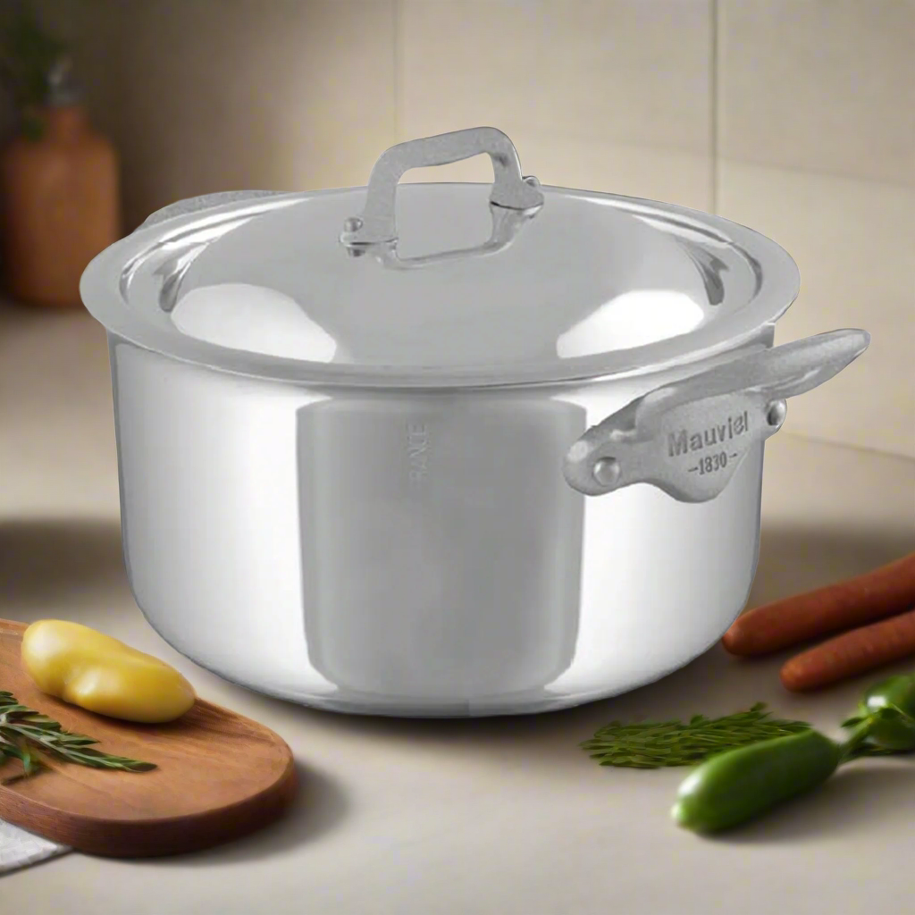 Mauviel M'Cook SB 5-Ply Stewpan With Lid,Brushed Cast Stainless Steel Handles, 6.1-Qt