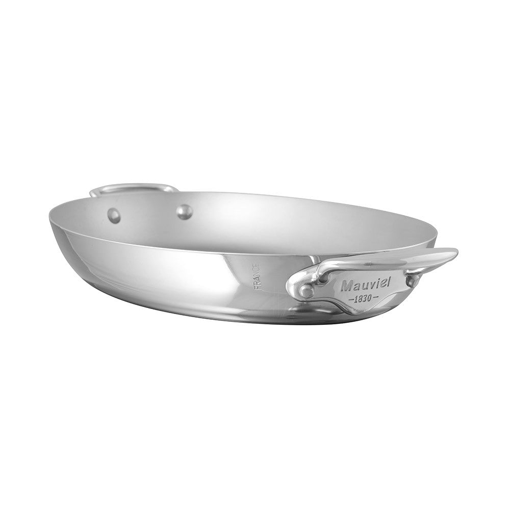 Mauviel M'COOK 5-Ply Oval Pan With Cast Stainless Steel Handles, 13.8-In