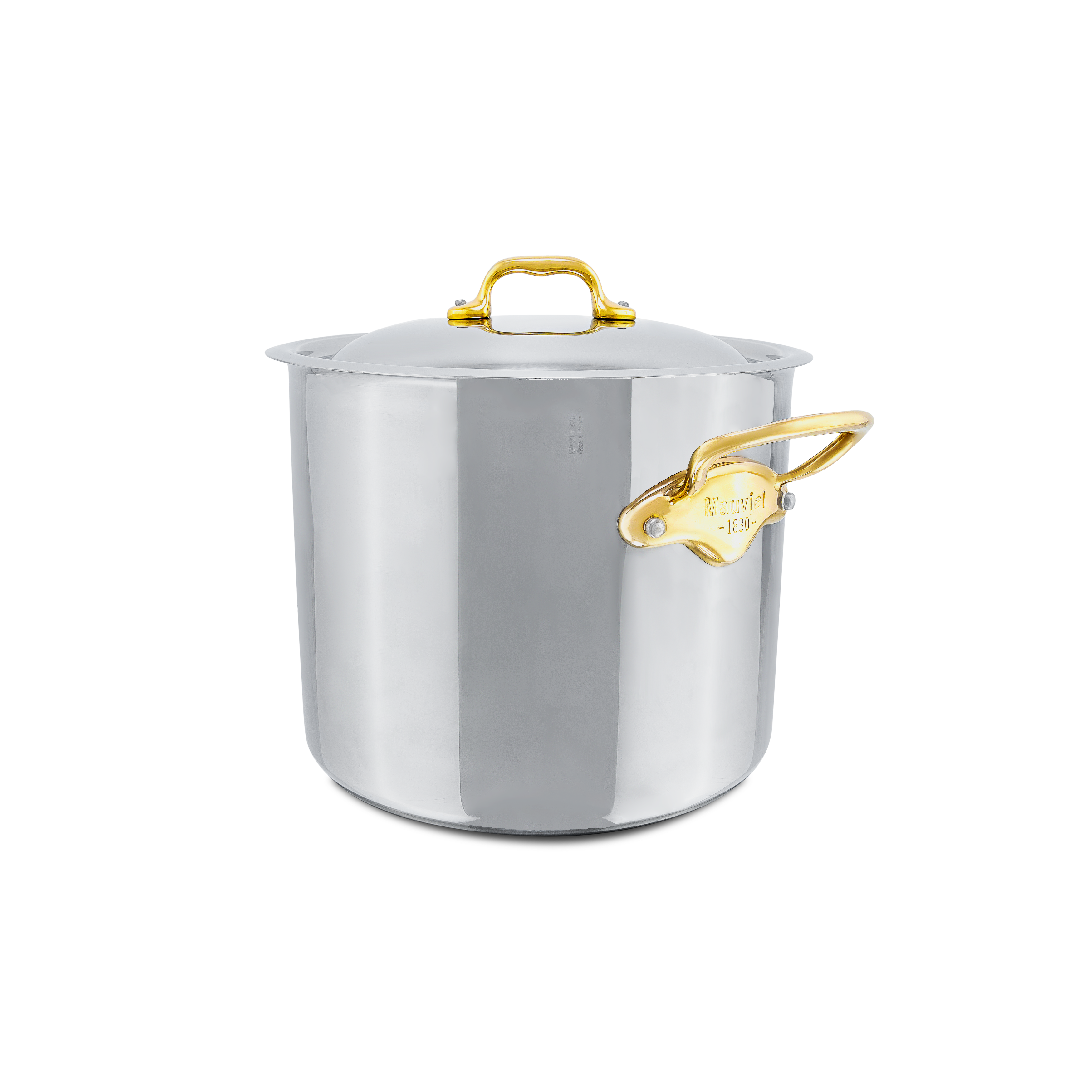 Mauviel M'COOK B 5-Ply Stockpot With Lid, Brass Handles, 9.7-Qt