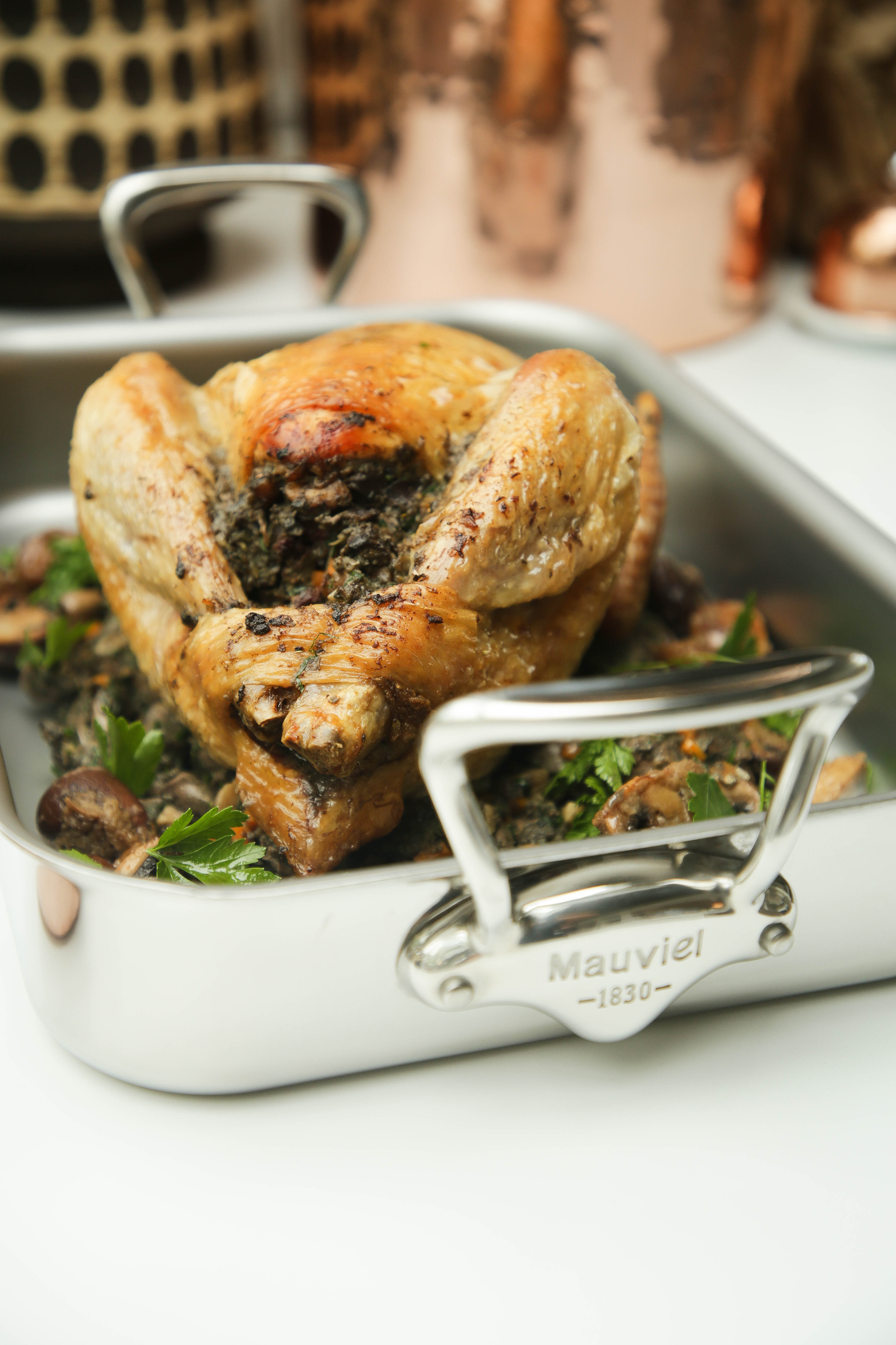 Mauviel Stainless Steel Roasting Pan With Cast Stainless Steel Handle, 13.7 x 9.8-In