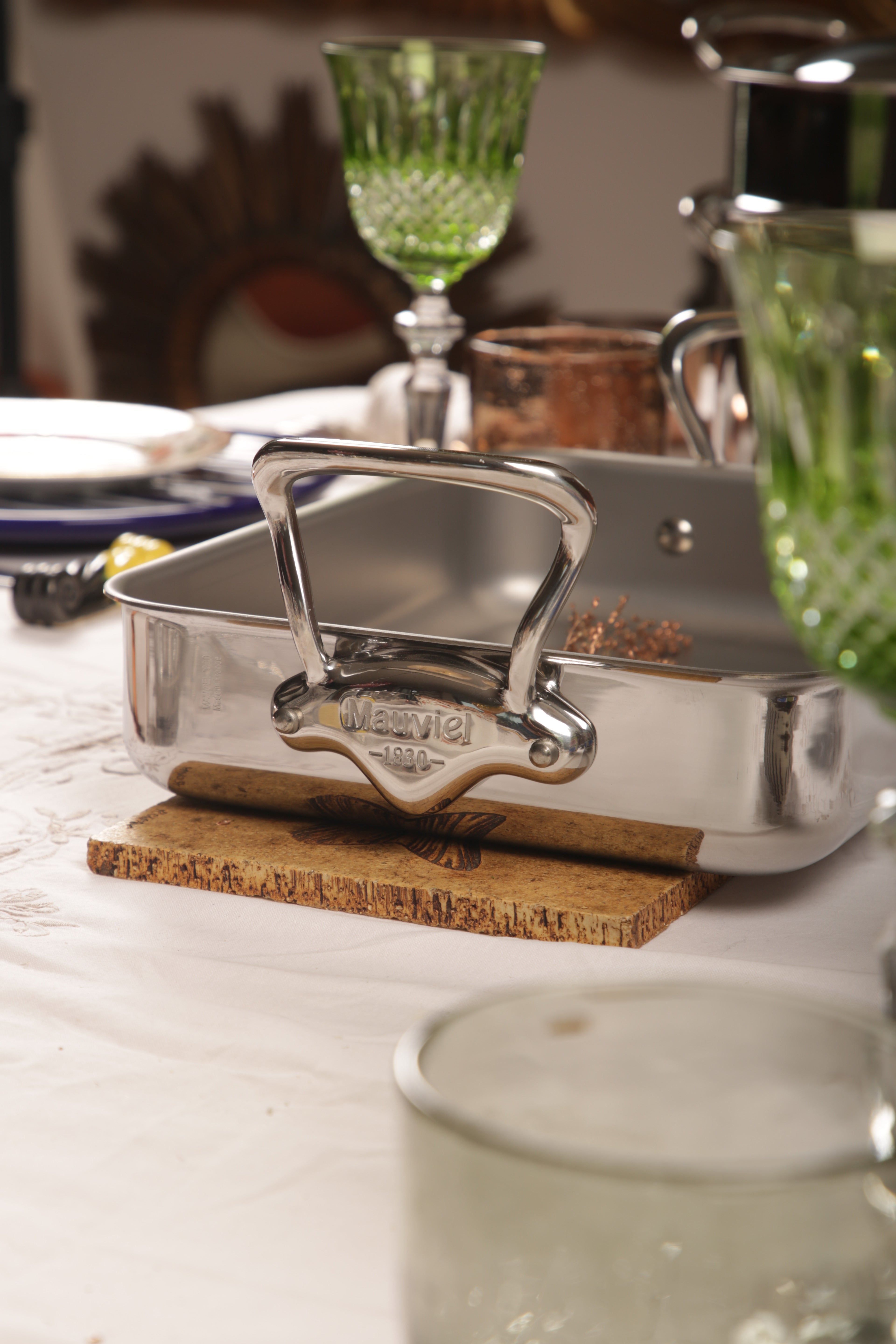 Mauviel Stainless Steel Roasting Pan With Cast Stainless Steel Handle, 13.7 x 9.8-In
