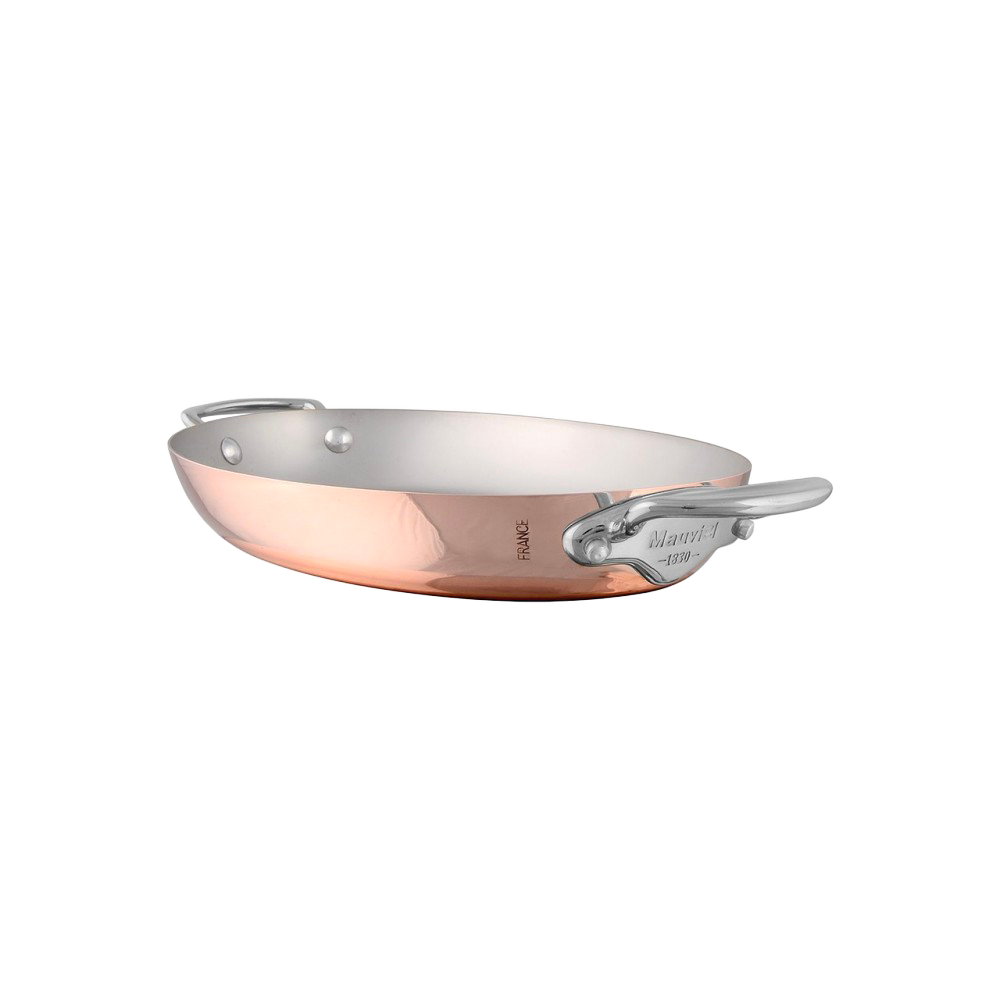Mauviel M'Heritage M'150 S Copper Oval Pan With Cast Stainless Steel Handles, 13.7-In