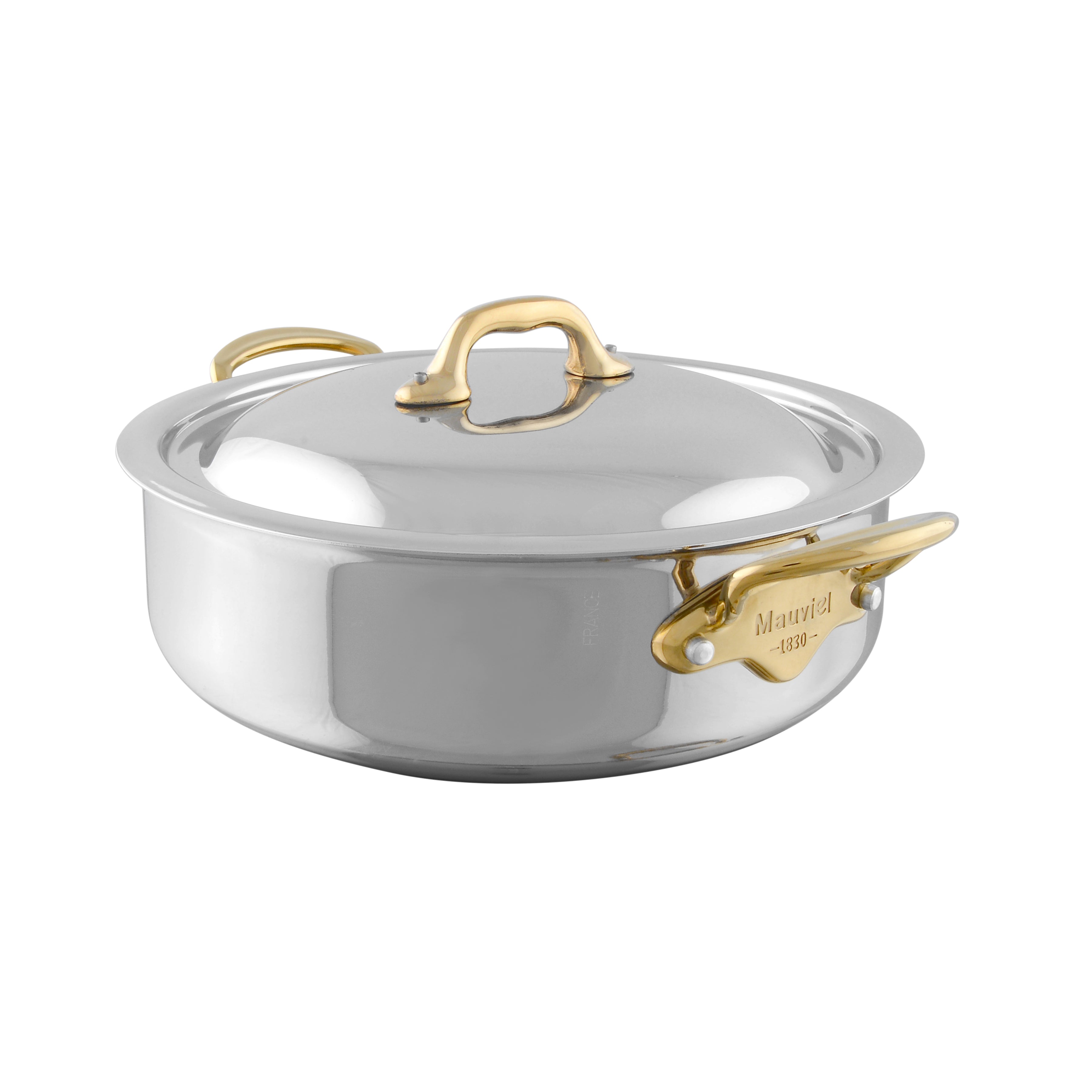 Mauviel M'COOK B 5-Ply Rondeau With Curved Lid, Brass Handles, 6-Qt